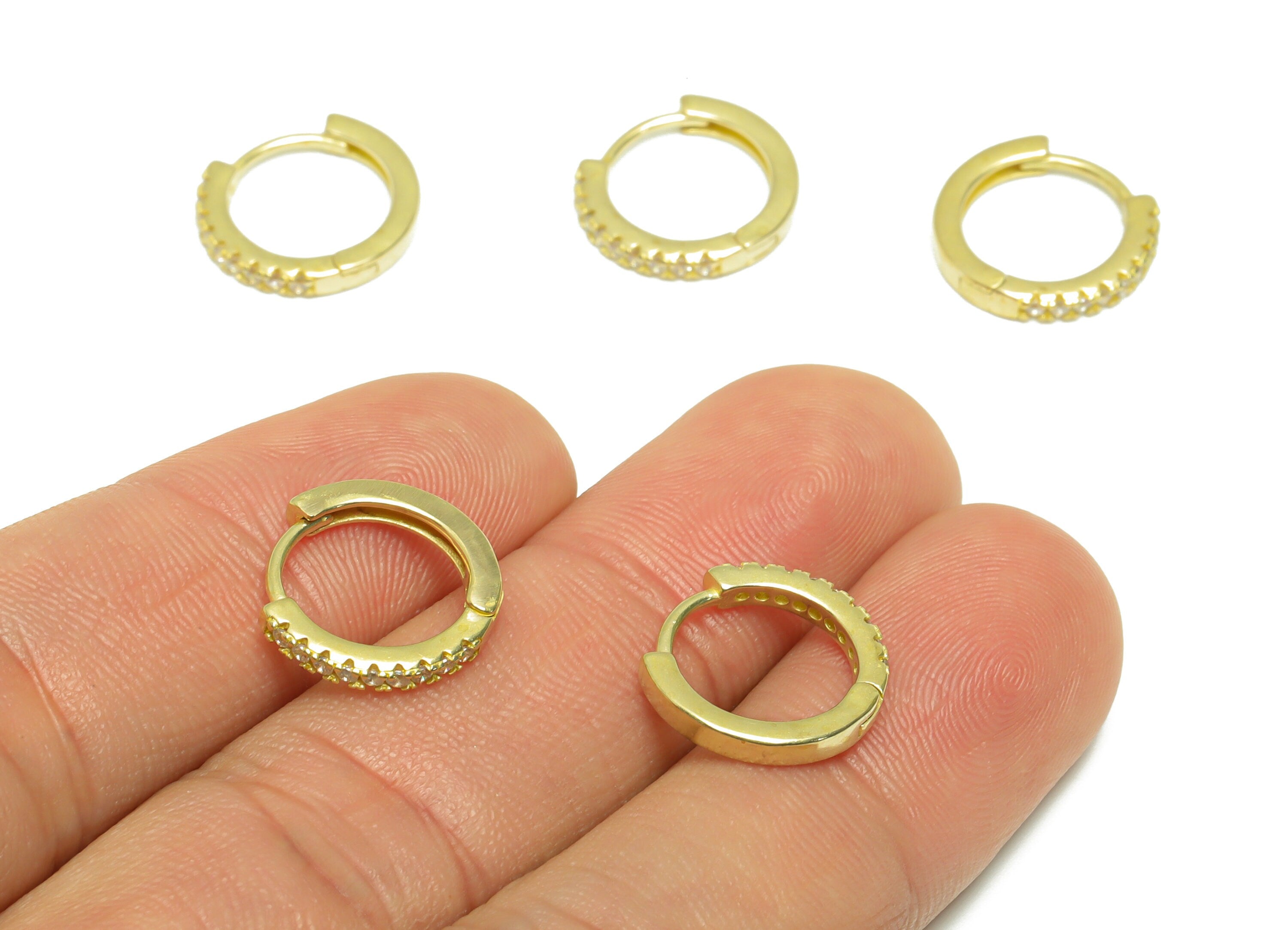 Brass Round CZ Huggie Hoop Earring - Raw Brass Circle Wire Hoop Clasp Earring - Brass Cubic Zircon Hoop Earring - 14.2x13x2.17mm - PP9716 - DOMEDBAZAAR