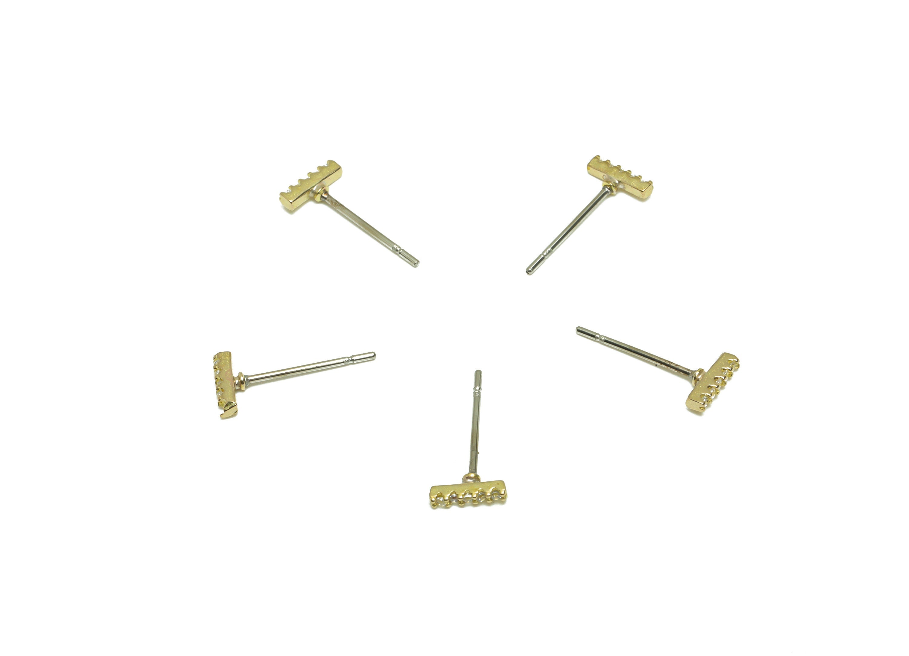 Brass CZ Rectangle Earring Stud - Raw Brass Cubic Zircon Stick Earring - Brass Minimalis Earring Post - Bar Stud Earring - 14x6x1mm - PP9782 - DOMEDBAZAAR