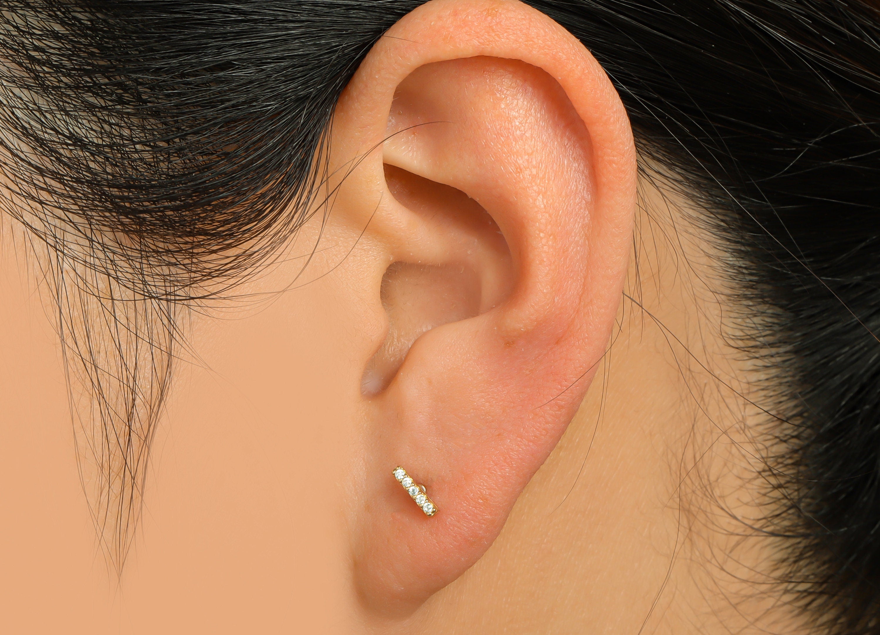 Brass CZ Rectangle Earring Stud - Raw Brass Cubic Zircon Stick Earring - Brass Minimalis Earring Post - Bar Stud Earring - 14x6x1mm - PP9782 - DOMEDBAZAAR