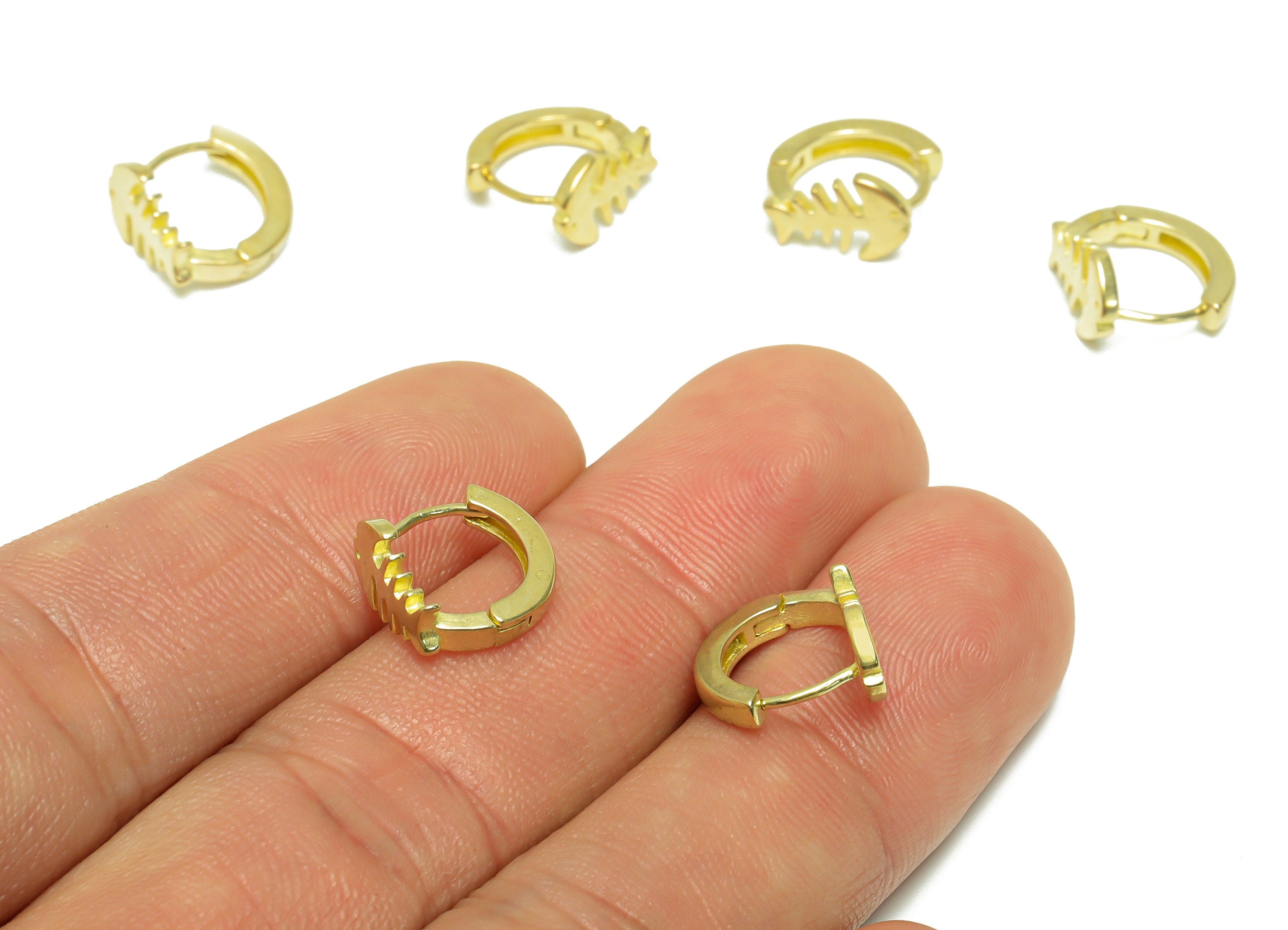 Brass Fish Bone Huggie Hoop Earring - Raw Brass Fish Hoop Wire Earring - Brass Round Animal Huggie Hoop Earring - 11.8x11.03x6.6mm - PP9806 - DOMEDBAZAAR