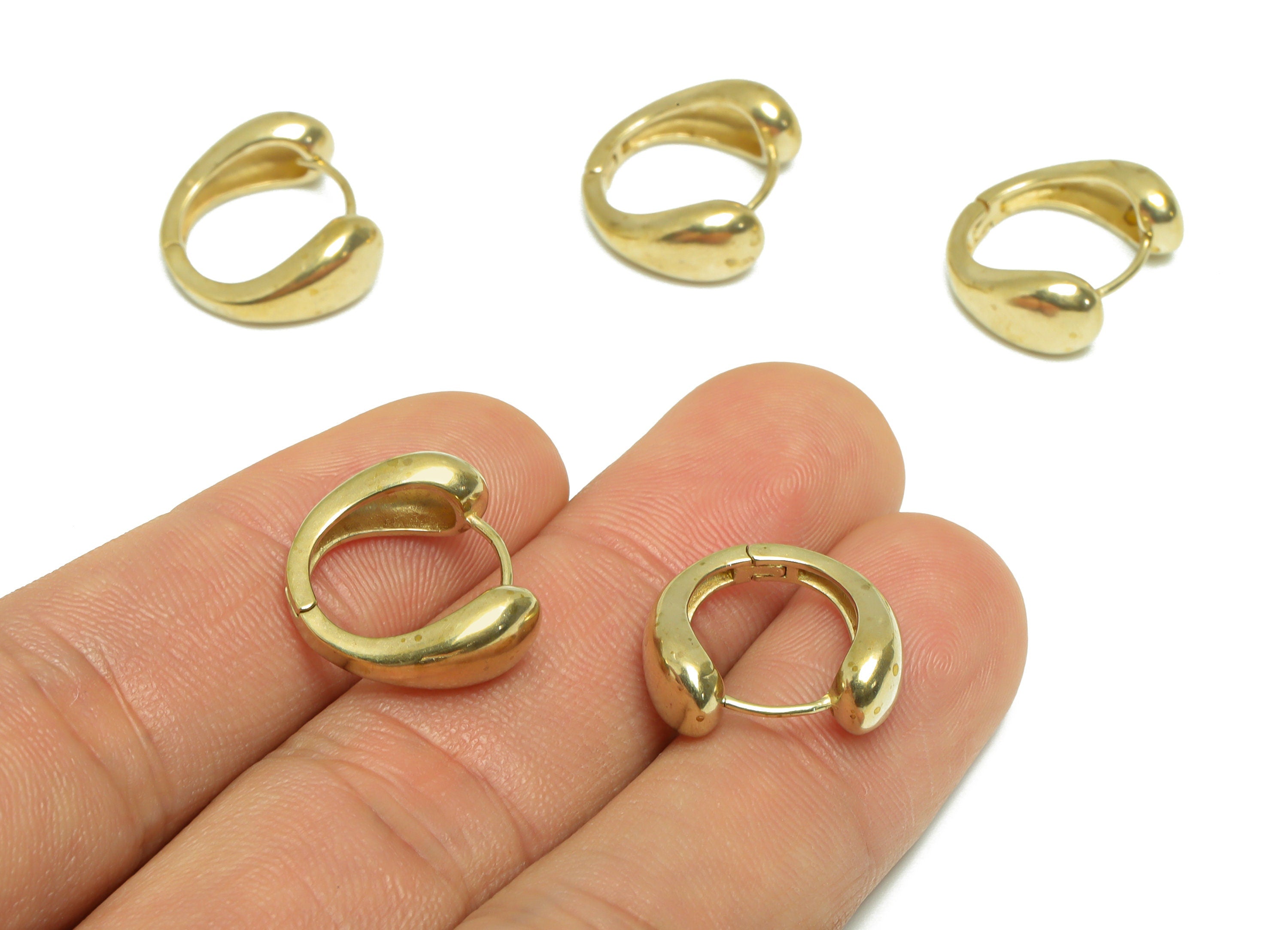 Brass Thick Huggie Hoop Earring - Raw Brass Drop Hoop Wire Earring - Brass Teardrop Huggie Hoop Earring - 17.5x14.9x6.6mm - PP9822 - DOMEDBAZAAR