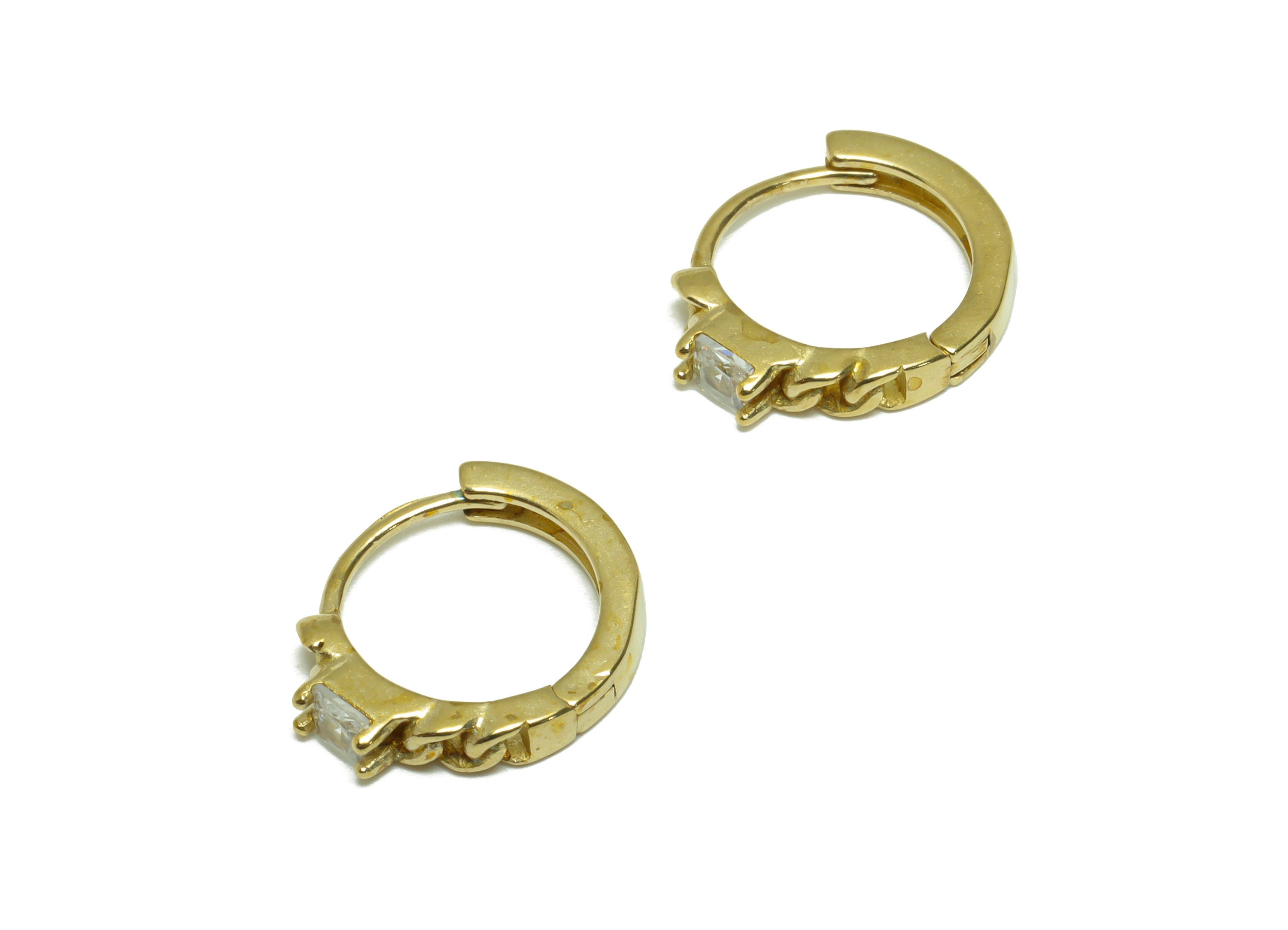 Brass CZ Rope Chain Huggie Hoop Earring - Raw Brass Hoop Wire Ring Earring - Brass Cubic Zircon Huggie Hoop Earring - 16x13x3mm - PP9820 - DOMEDBAZAAR