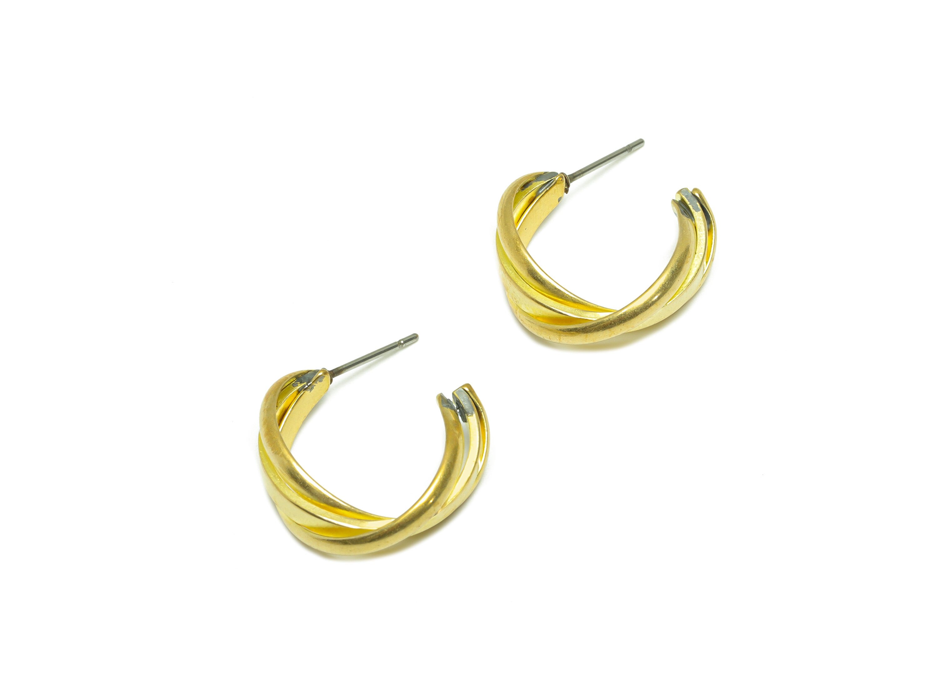 Brass C Hoop Earring Stud - Raw Brass Twisted Wire Earring Post - Brass Curly Open Hoop Earring Post - Hoop Earring Post -19x20x2mm - PP9926 - DOMEDBAZAAR
