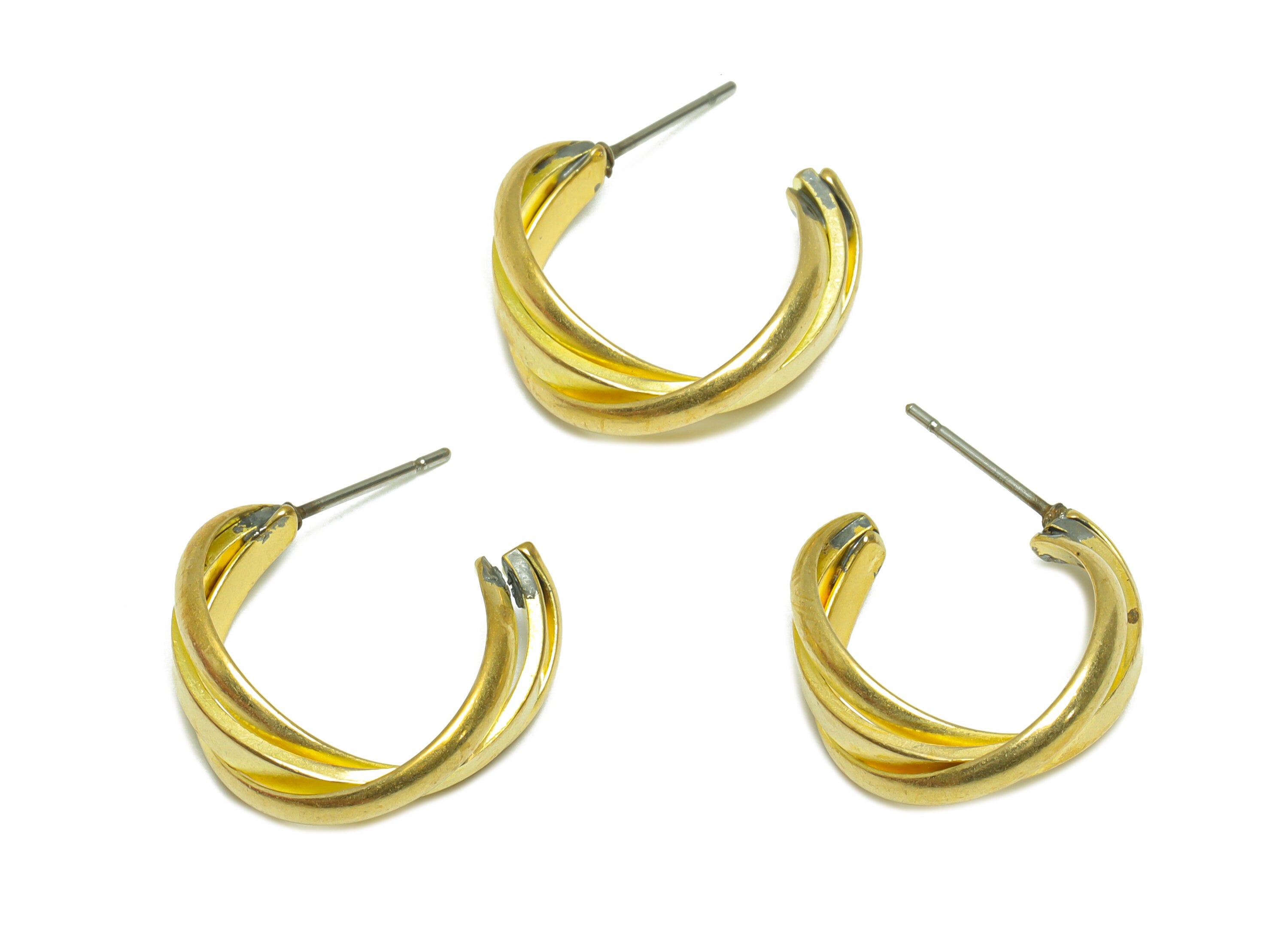 Brass C Hoop Earring Stud - Raw Brass Twisted Wire Earring Post - Brass Curly Open Hoop Earring Post - Hoop Earring Post -19x20x2mm - PP9926 - DOMEDBAZAAR