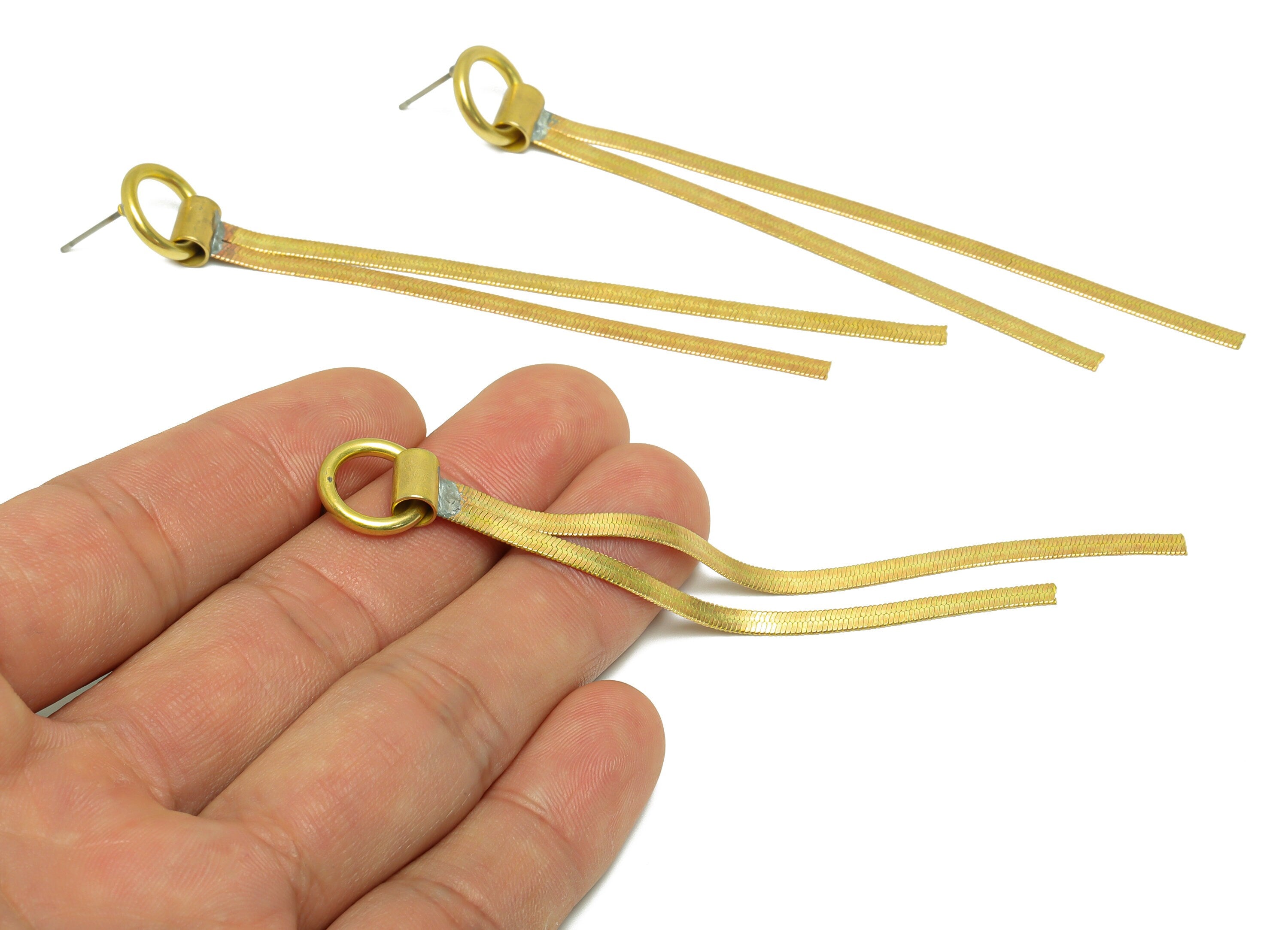 Brass Tassel Earring Stud - Raw Brass Snake Chain Earring Post - Brass Round Tassel Chain Earring Post - Tassel Post - 90x12x1mm - PP9969 - DOMEDBAZAAR