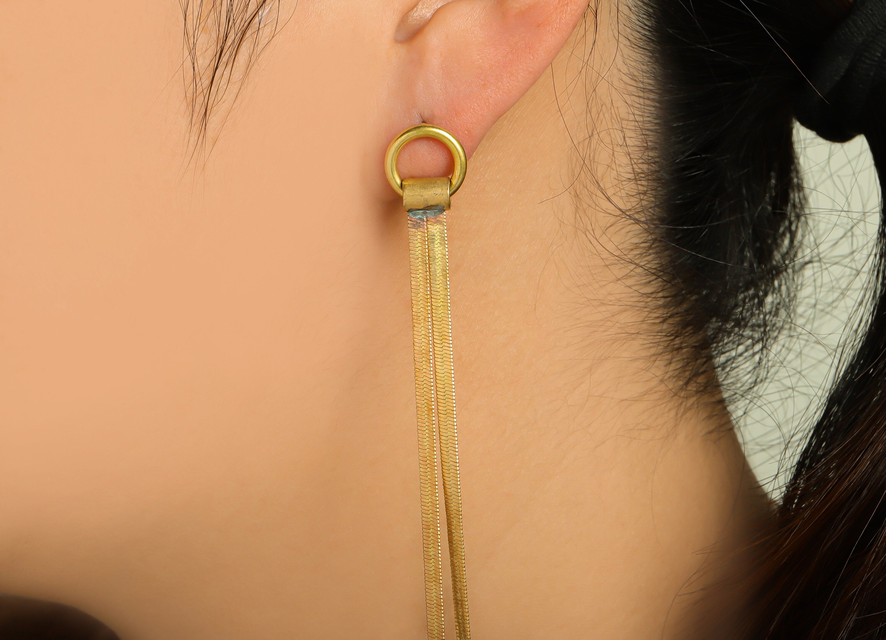 Brass Tassel Earring Stud - Raw Brass Snake Chain Earring Post - Brass Round Tassel Chain Earring Post - Tassel Post - 90x12x1mm - PP9969 - DOMEDBAZAAR
