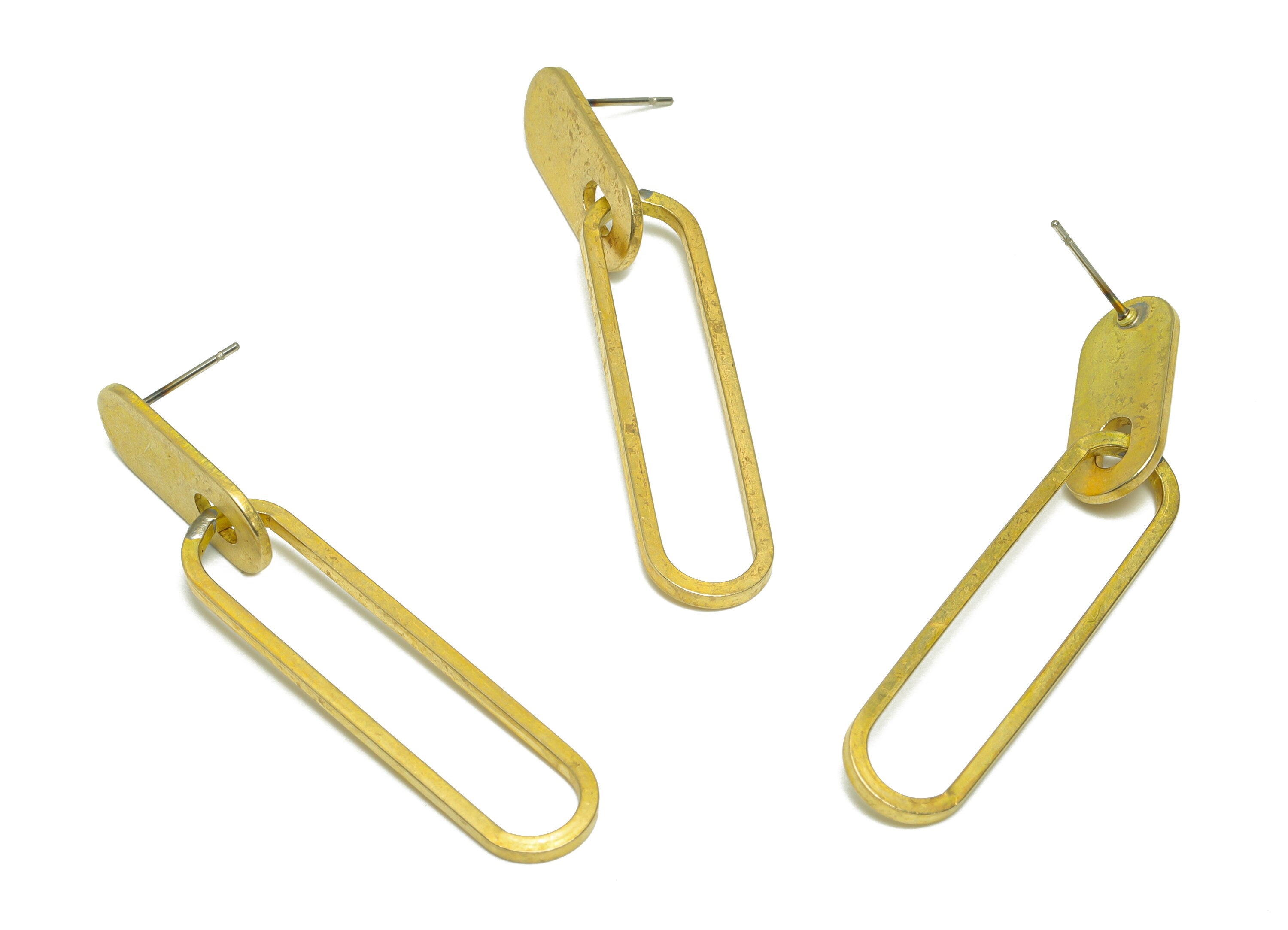 Brass Oval Dangle Earring Stud - Raw Brass Oval Wire Earring Post - Brass Geometry Wire Earring Post - Oval Ring Post - 54.49x9x1mm - PP9965 - DOMEDBAZAAR