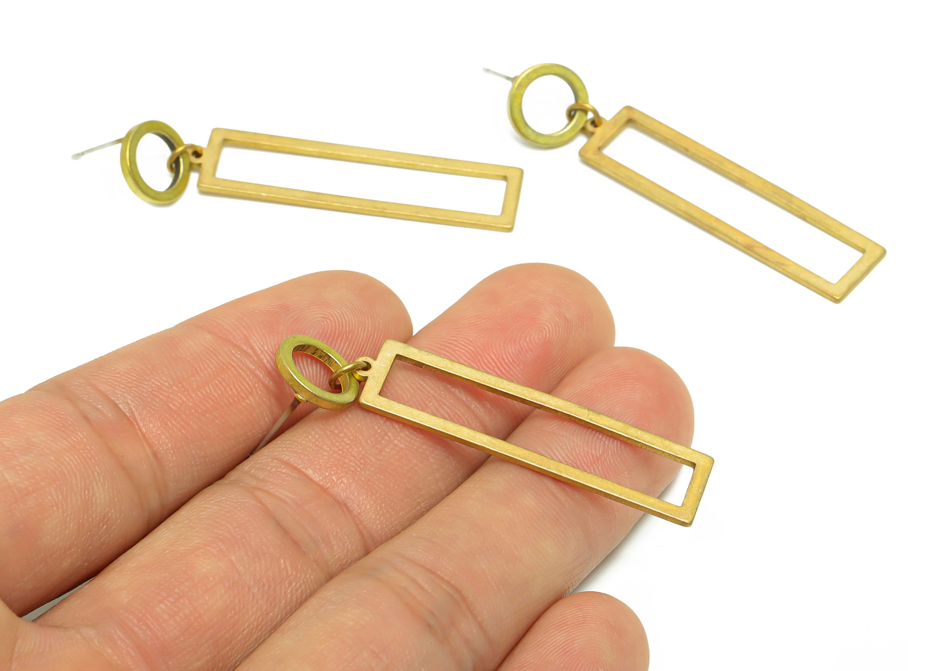 Brass Round Dangle Earring Stud - Raw Brass Rectangle Earring Post - Brass Rectangle Wire Earring Post - Dangle Post - 50x99.6x1mm - PP9939 - DOMEDBAZAAR