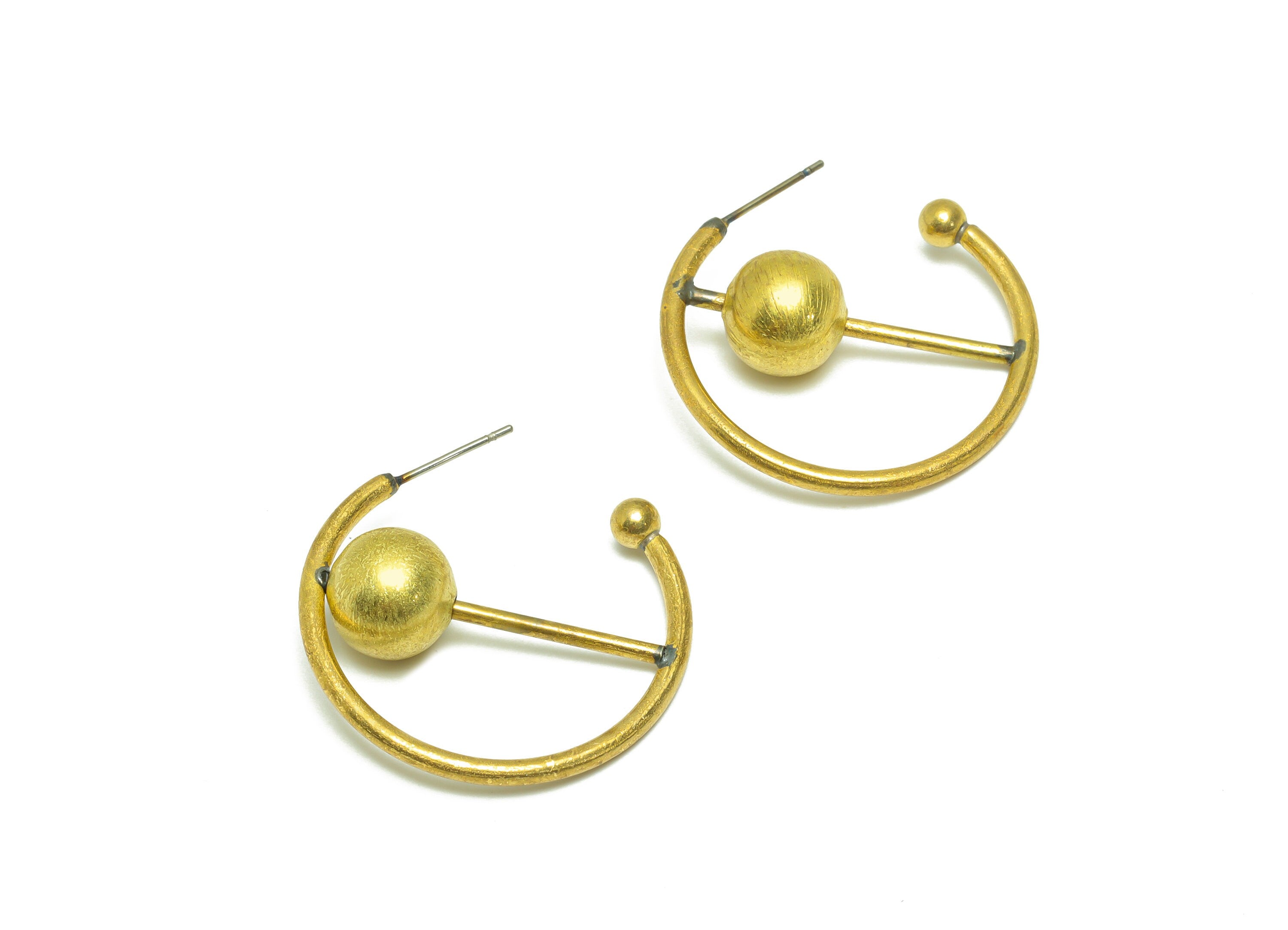 Brass Hoop Earring Stud - Raw Brass Open Hoop Earring Post - Brass Ball Hoop Earring Post - Stick C Hoop Earring Post - 30x30x2mm - PP9962 - DOMEDBAZAAR