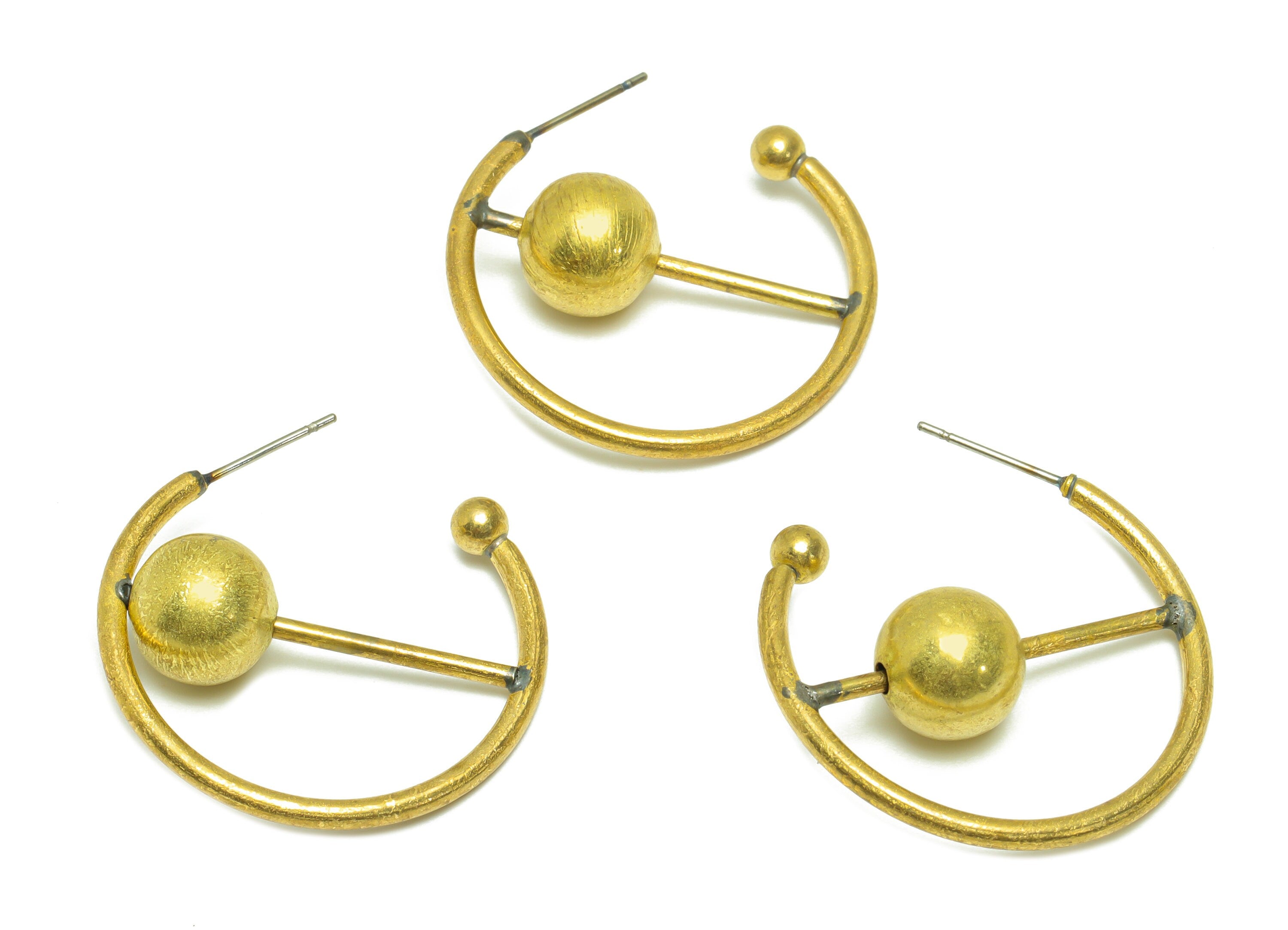 Brass Hoop Earring Stud - Raw Brass Open Hoop Earring Post - Brass Ball Hoop Earring Post - Stick C Hoop Earring Post - 30x30x2mm - PP9962 - DOMEDBAZAAR