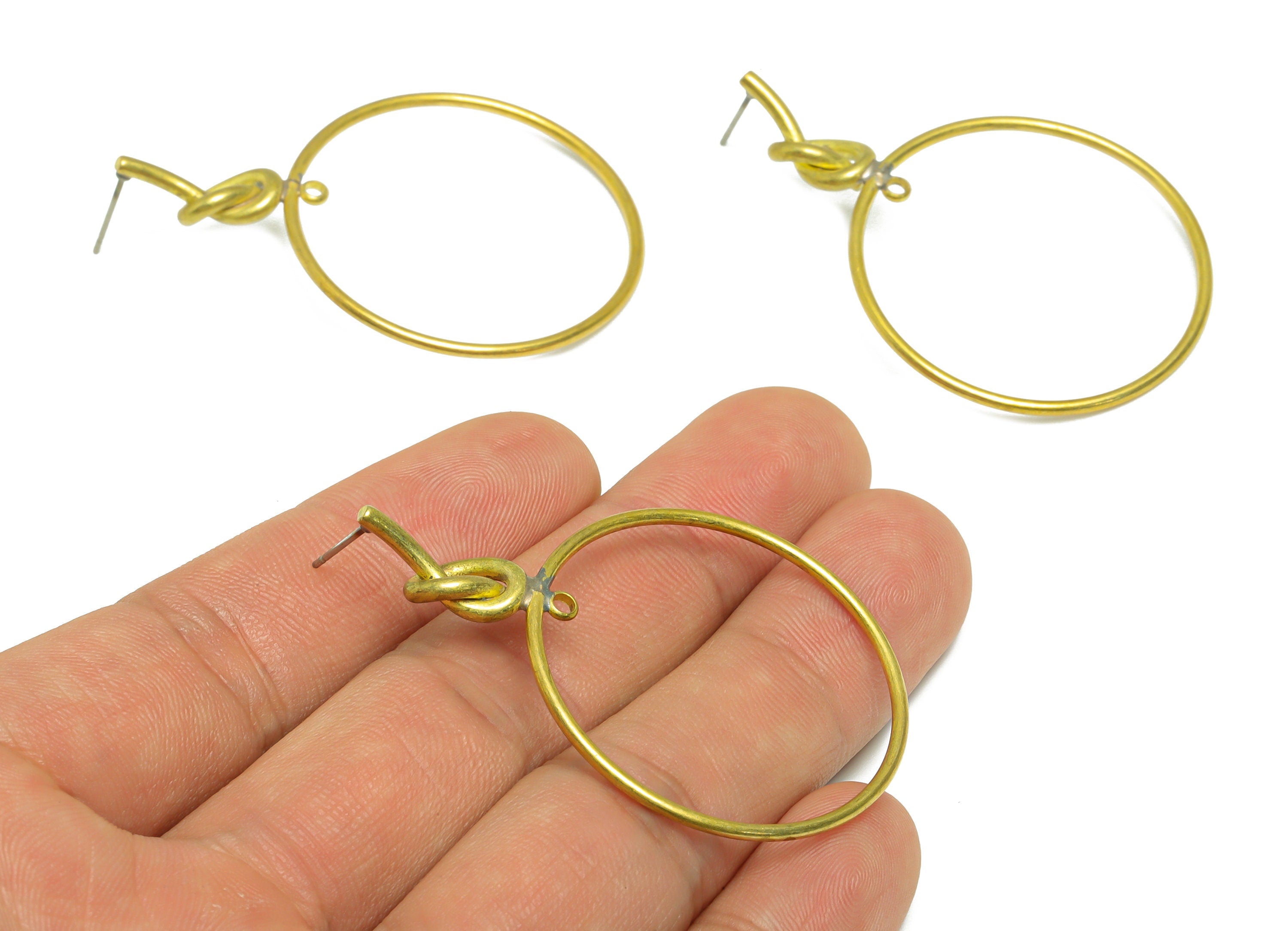 Brass Interwoven Earring Stud - Raw Brass Knot Earring Post - Brass Round Knot Earring Post - Circle Earring Post - 52.2x35.18x1mm - PP9934 - DOMEDBAZAAR