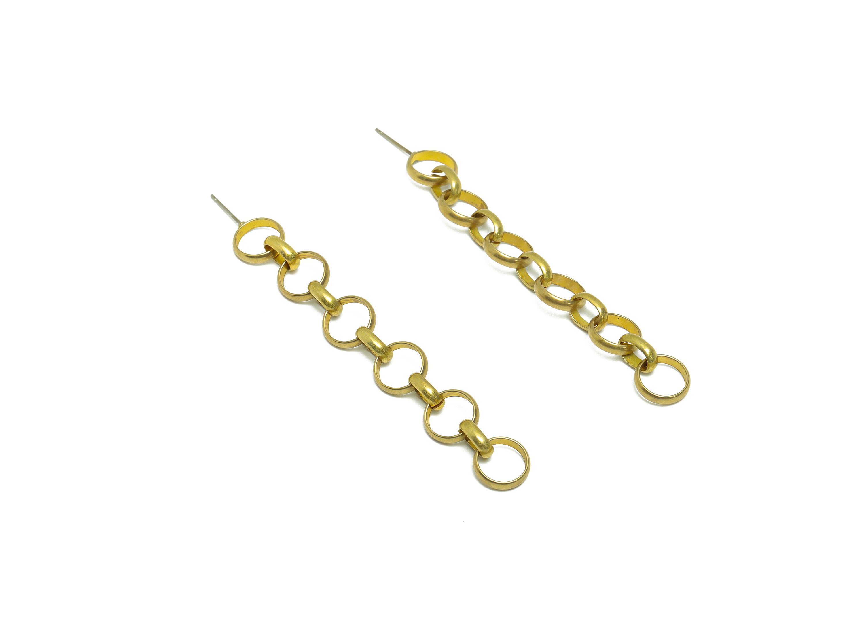76mm Rolo Chain Dangle Earring - Raw Brass Round Chain Earring Post - Brass Oval Long Chain Earring Post - 76.12x9.77x2.3mm - PP9920 - DOMEDBAZAAR