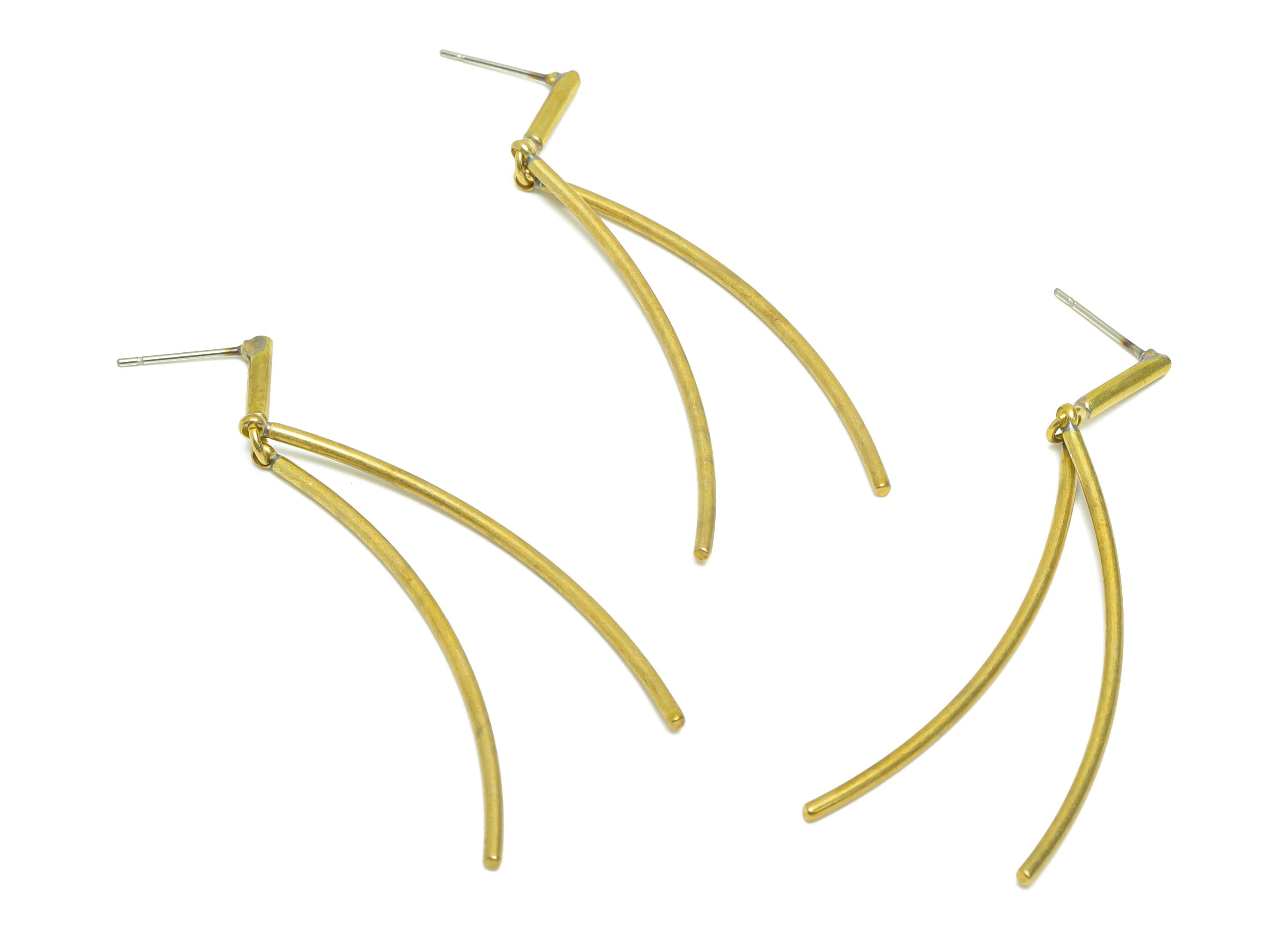 Brass Dangle Stick Earring Stud - Raw Brass Curved Dangle Earring - Brass Long Stick Earring Post - Bent Stick Earring - 29x12x1mm - PP9938 - DOMEDBAZAAR