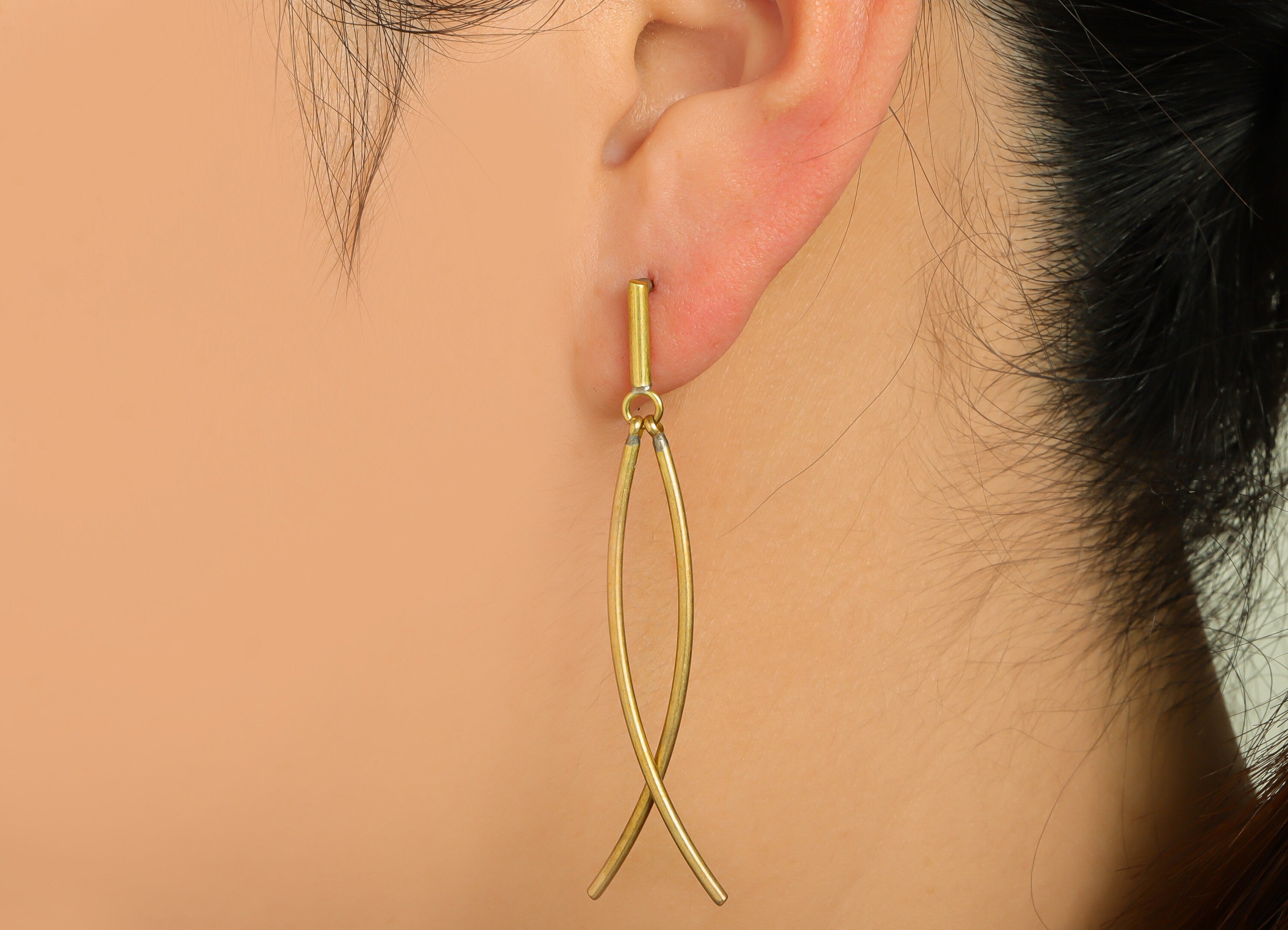 Brass Dangle Stick Earring Stud - Raw Brass Curved Dangle Earring - Brass Long Stick Earring Post - Bent Stick Earring - 29x12x1mm - PP9938 - DOMEDBAZAAR