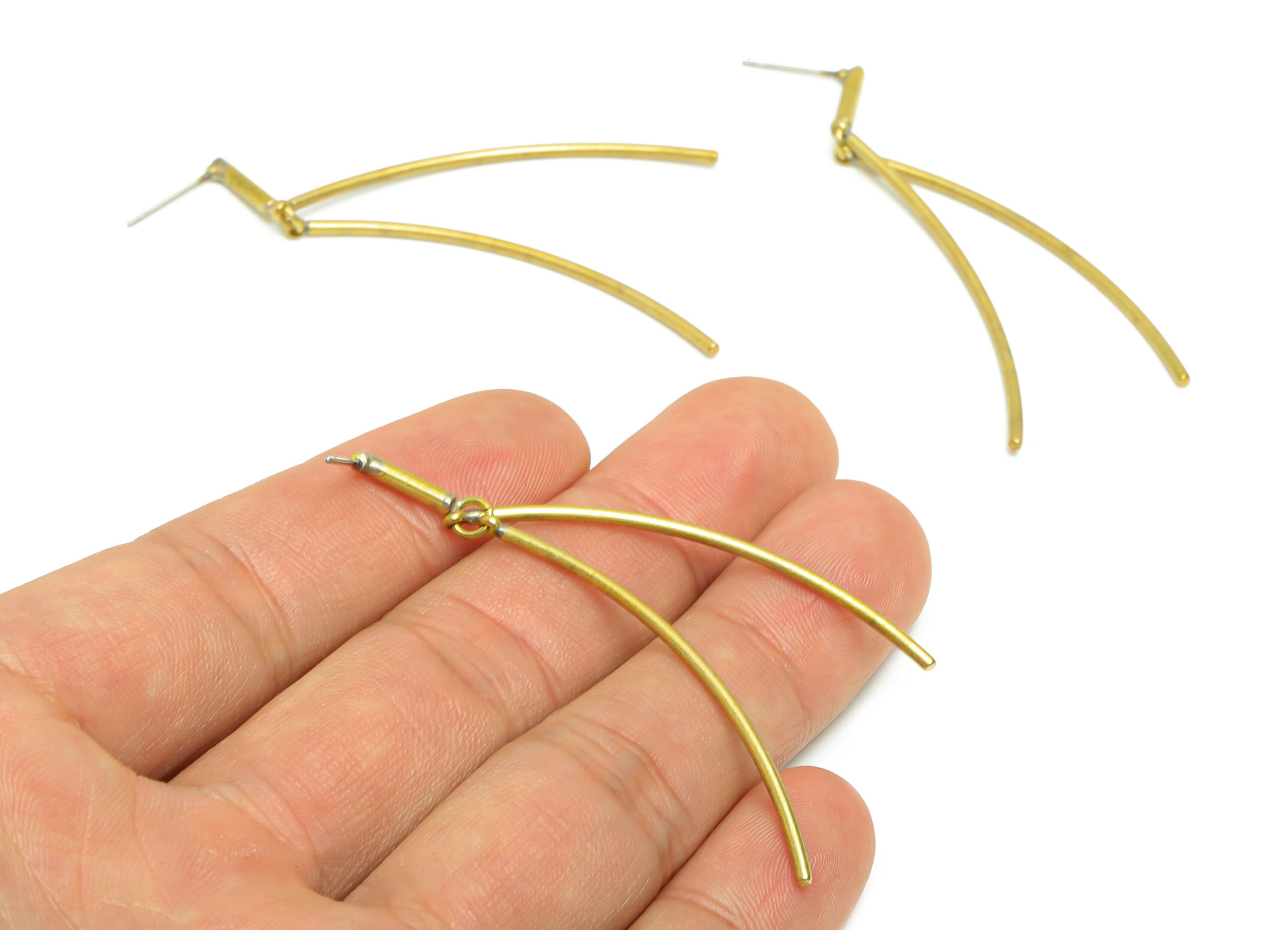 Brass Dangle Stick Earring Stud - Raw Brass Curved Dangle Earring - Brass Long Stick Earring Post - Bent Stick Earring - 29x12x1mm - PP9938 - DOMEDBAZAAR