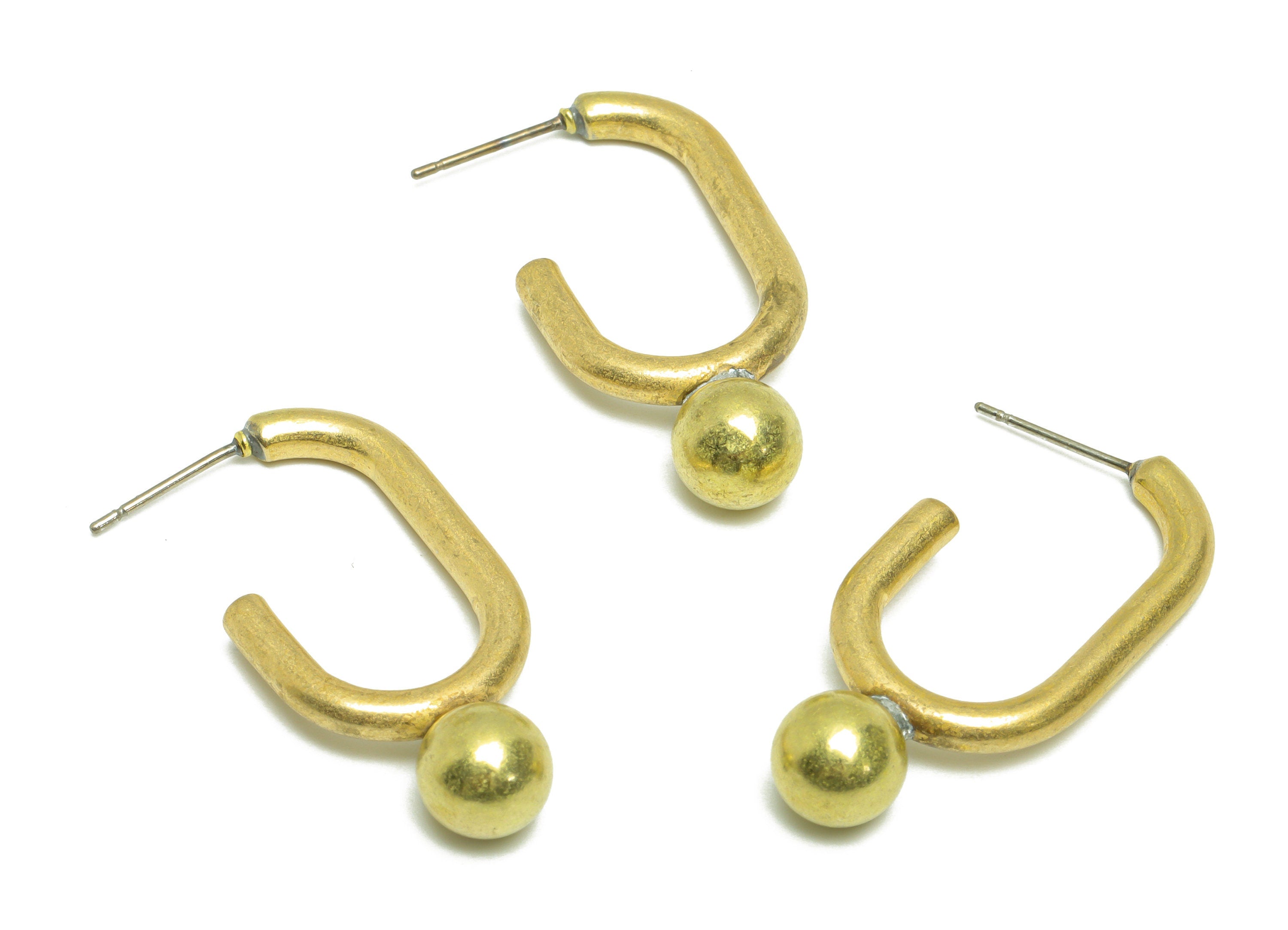 Brass C Hoop Earring Stud - Raw Brass Oval Rectangle Earring Post - Brass Ball Hoop Earring Post - Geometry Earring Post - 30x30x2mm -PP9974 - DOMEDBAZAAR