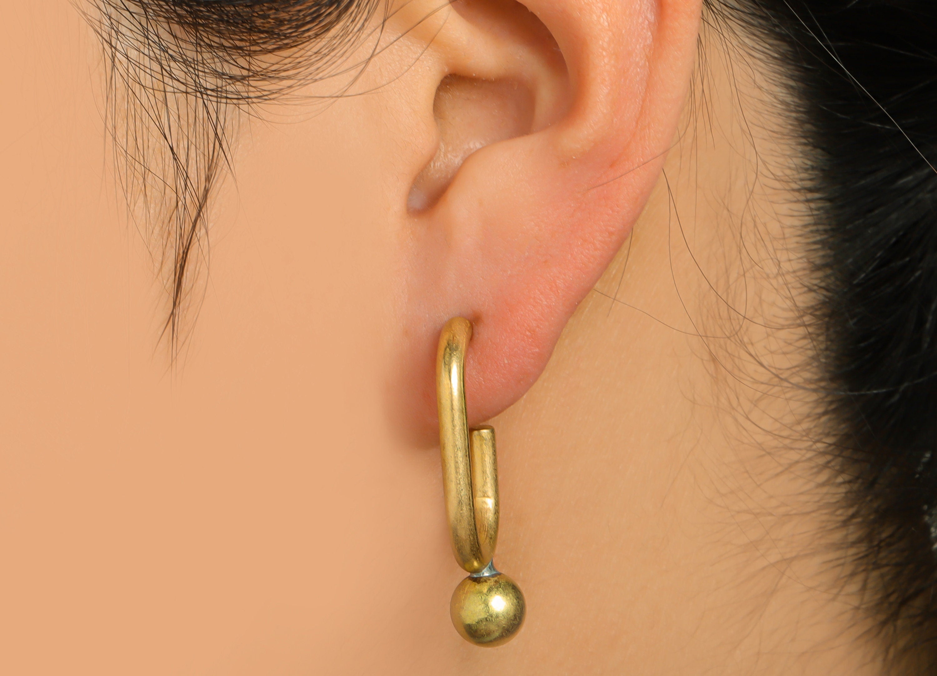 Brass C Hoop Earring Stud - Raw Brass Oval Rectangle Earring Post - Brass Ball Hoop Earring Post - Geometry Earring Post - 30x30x2mm -PP9974 - DOMEDBAZAAR