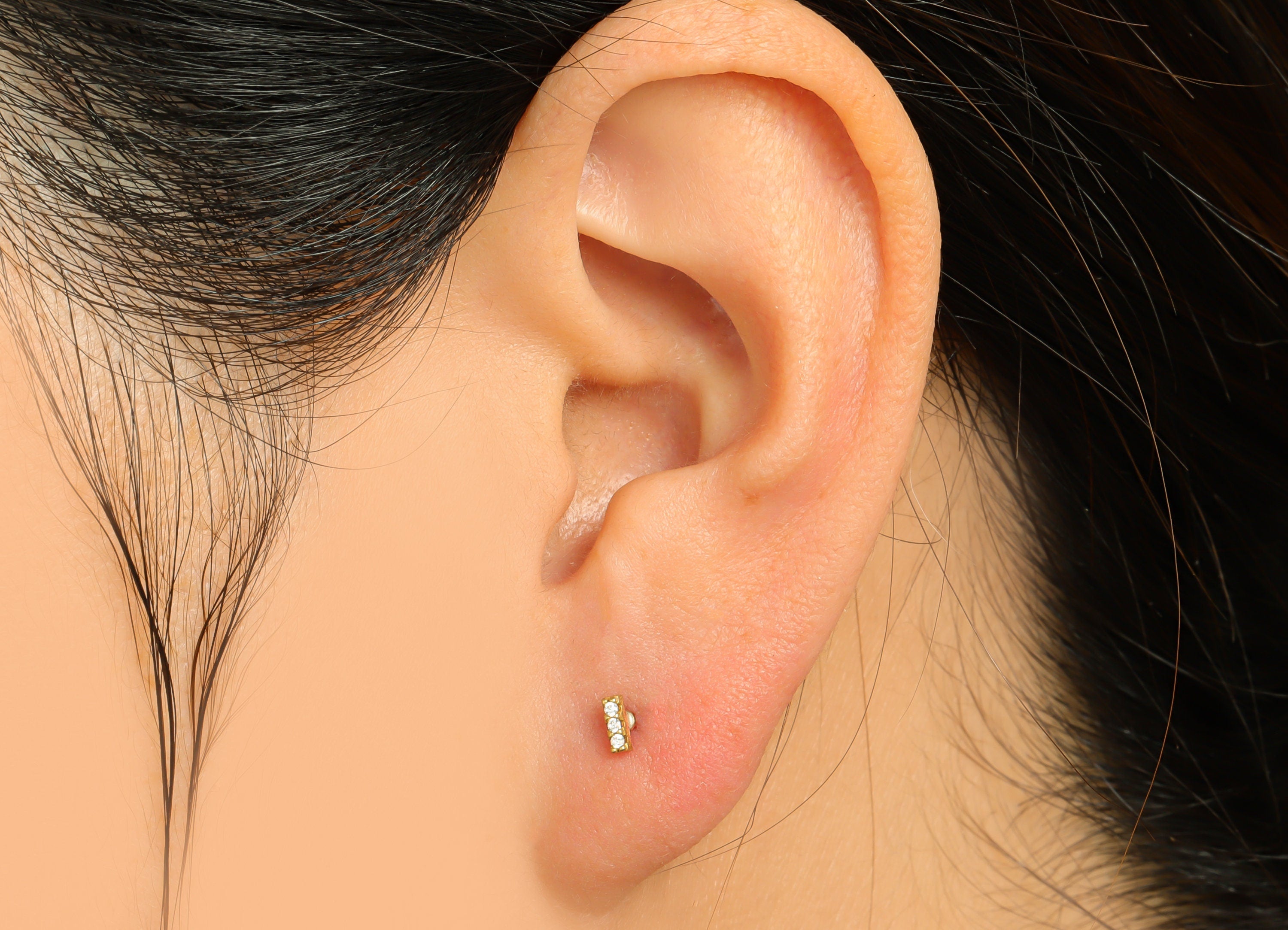Brass CZ Rectangle Earring Stud - Raw Brass Cubic Zircon Stick Earring - Brass Tiny Mini Minimalist Earring Post - 4x1x1mm - PP9749 - DOMEDBAZAAR