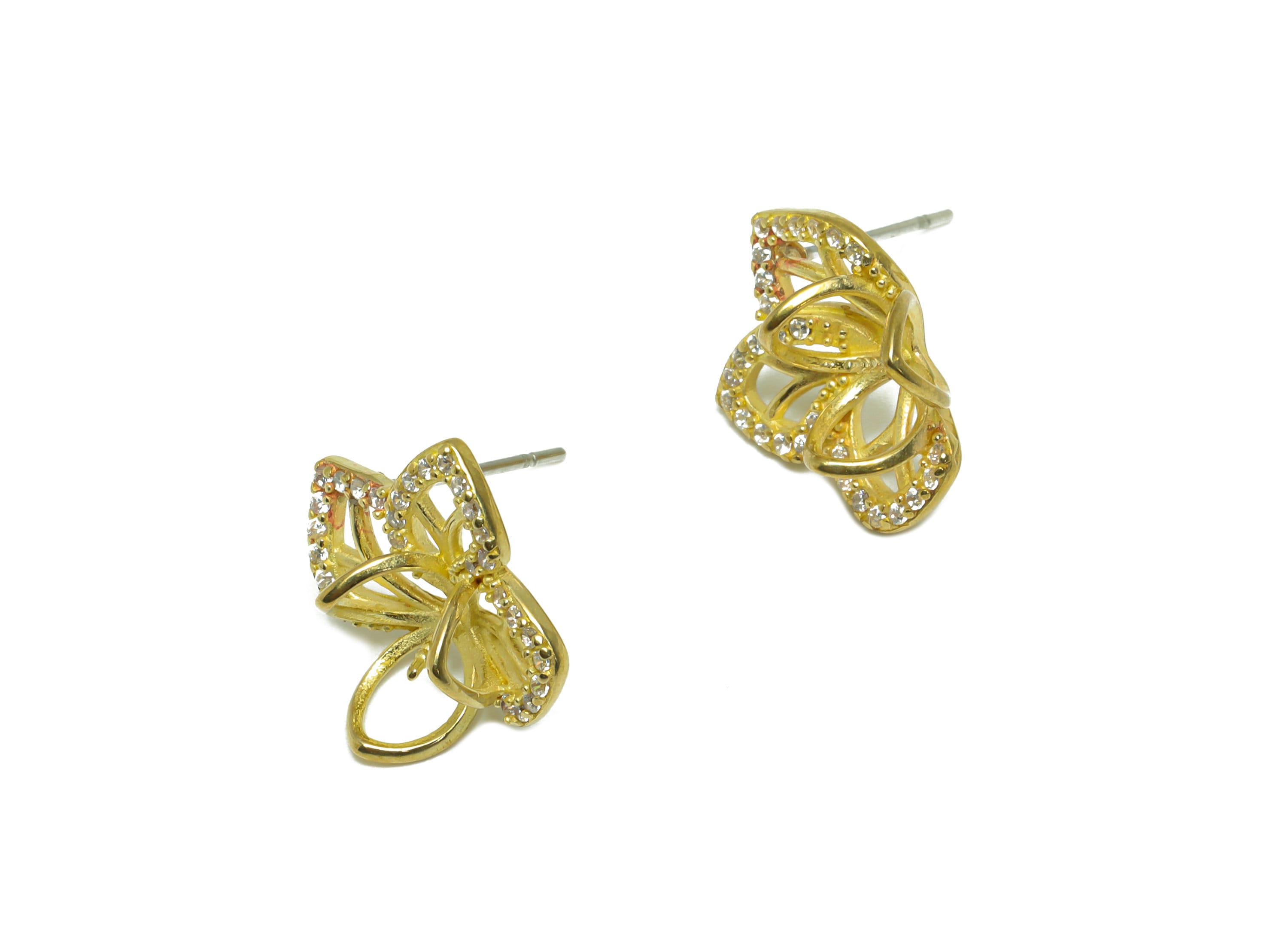 Brass CZ Flower Earring Stud - Raw Brass Cubic Zircon Botanical Earring Post - Brass Pearl Setting For Earring Post - 15.7x16x7.5mm -PP9747 - DOMEDBAZAAR