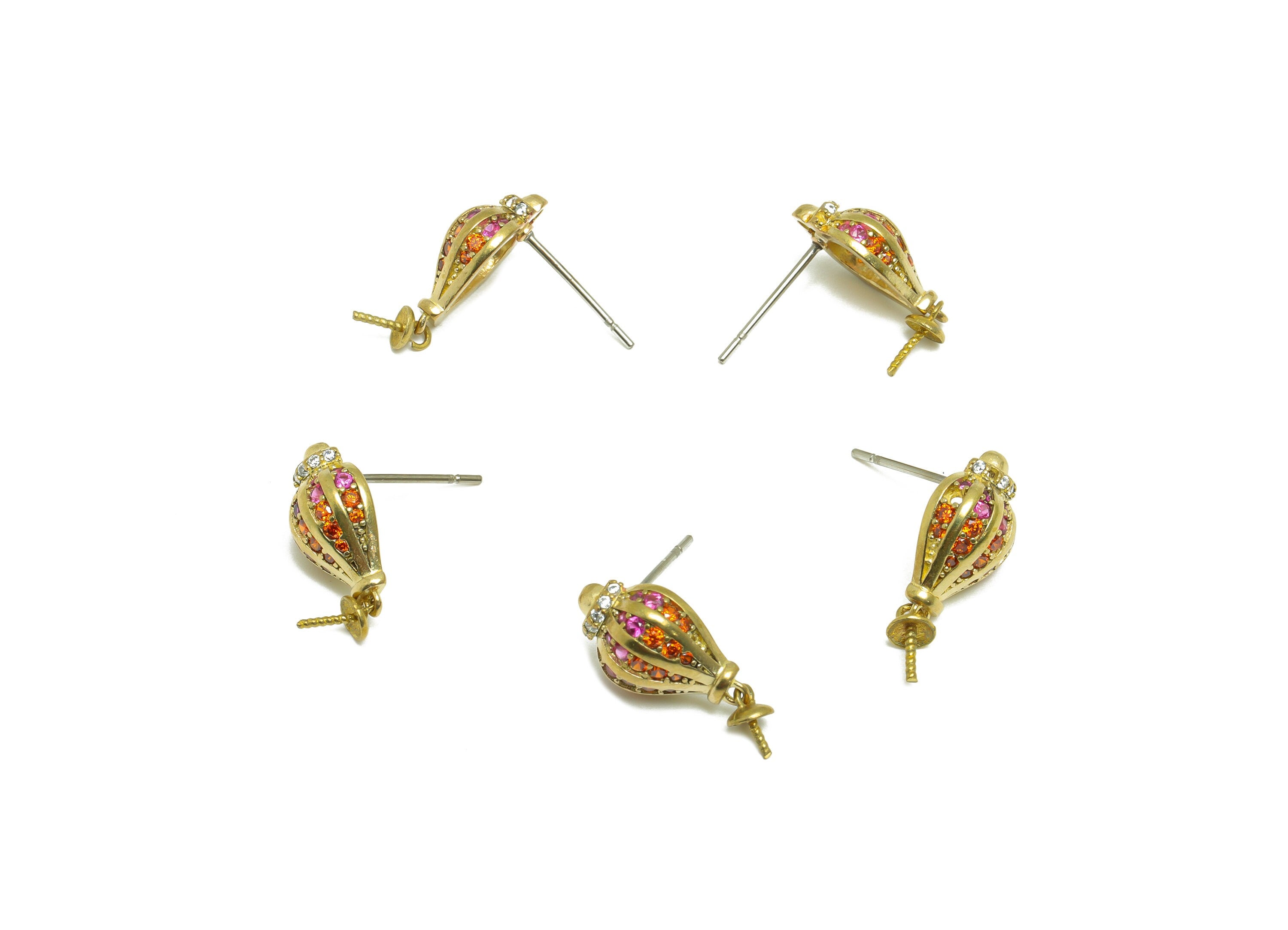 Brass Aquarius Earring Stud - Raw Brass Cubic Zircon Bottle Earring Post - Brass CZ Balloon Pearl Setting For Earring Post - 18x8x5mm-PP9700 - DOMEDBAZAAR