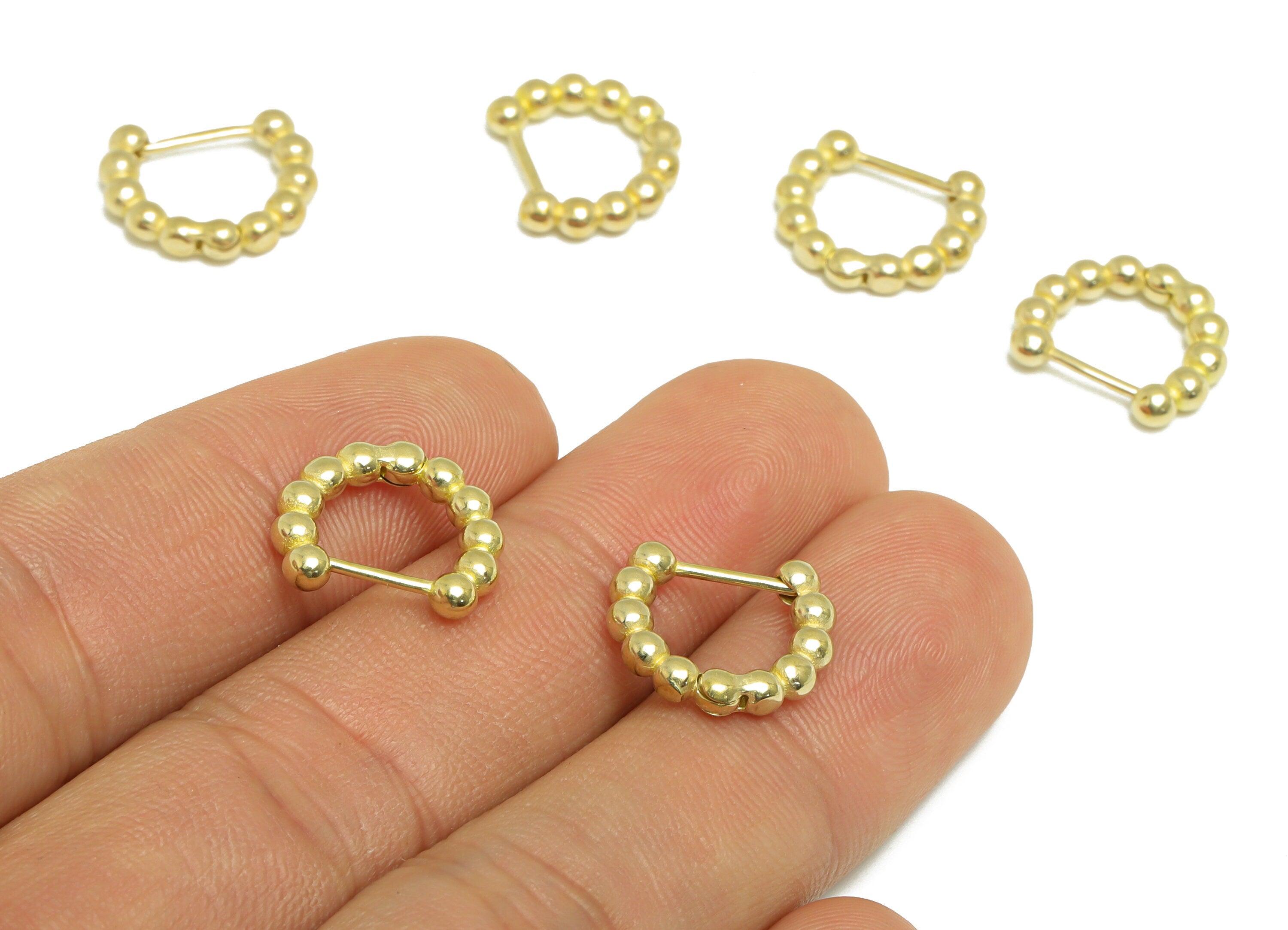 Balls Huggie Hoop C Earring - Raw Brass Circle Wire Earring Clasp - Brass Balls Hoop Huggie Earring - 14.3x12.6x2.82mm - PP9754 - DOMEDBAZAAR