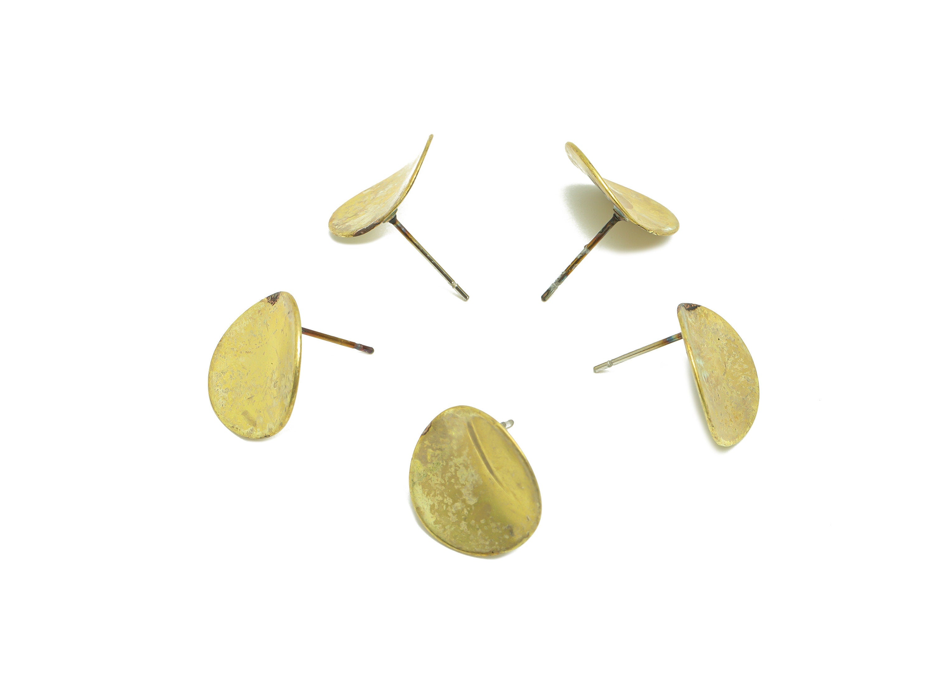 Brass Bent Round Earring Stud - Raw Brass Circle Earring Post - Brass Geometry Bent Earring Post - 15x14.7x1.1mm - PP9797 - DOMEDBAZAAR