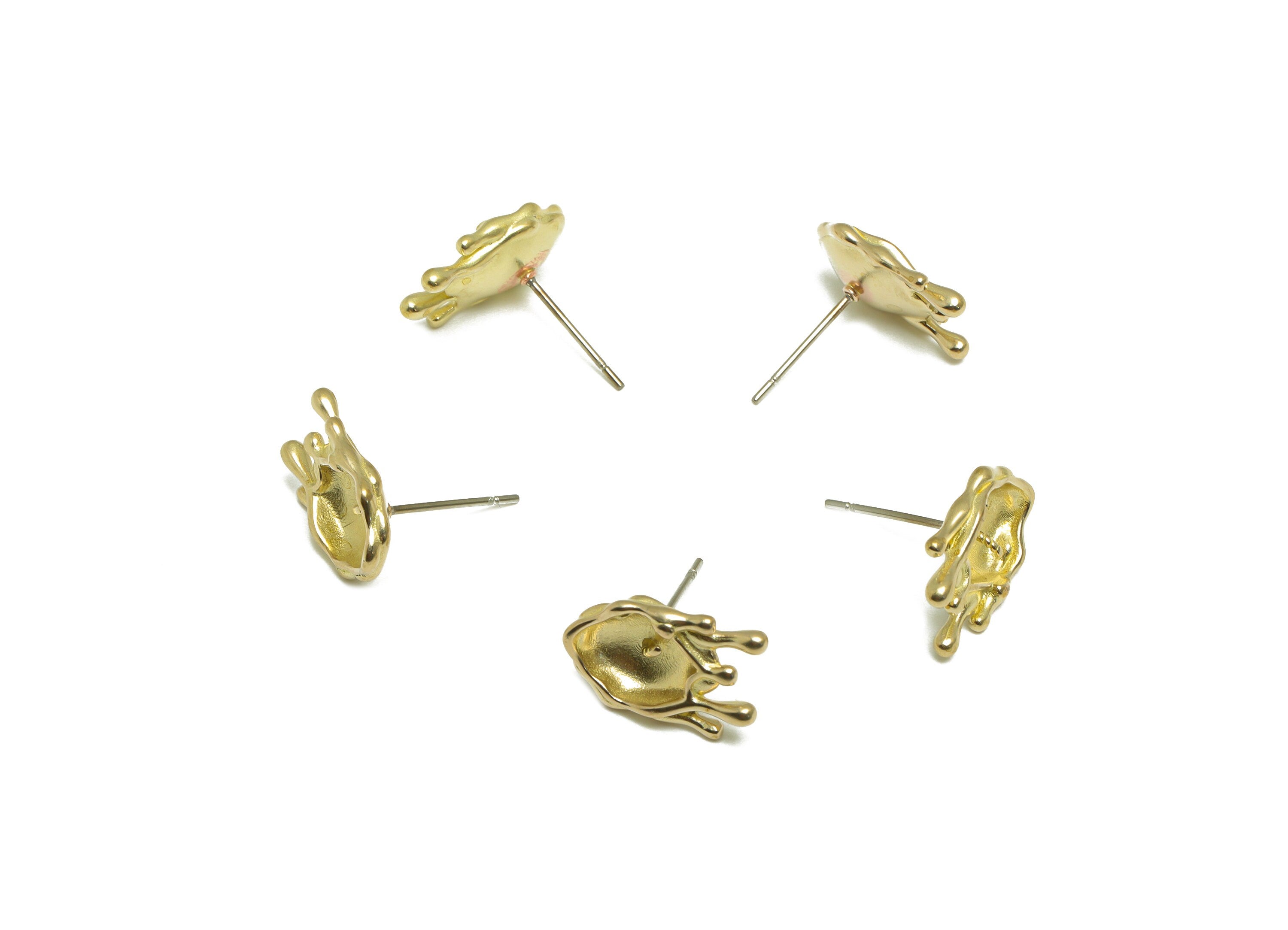 Brass Melt Earring Stud - Raw Brass Vintage Earring Post - Pearl Setting For Earring Post - Vintage Frame Earring Post - 15.4x9x3mm -PP9784 - DOMEDBAZAAR