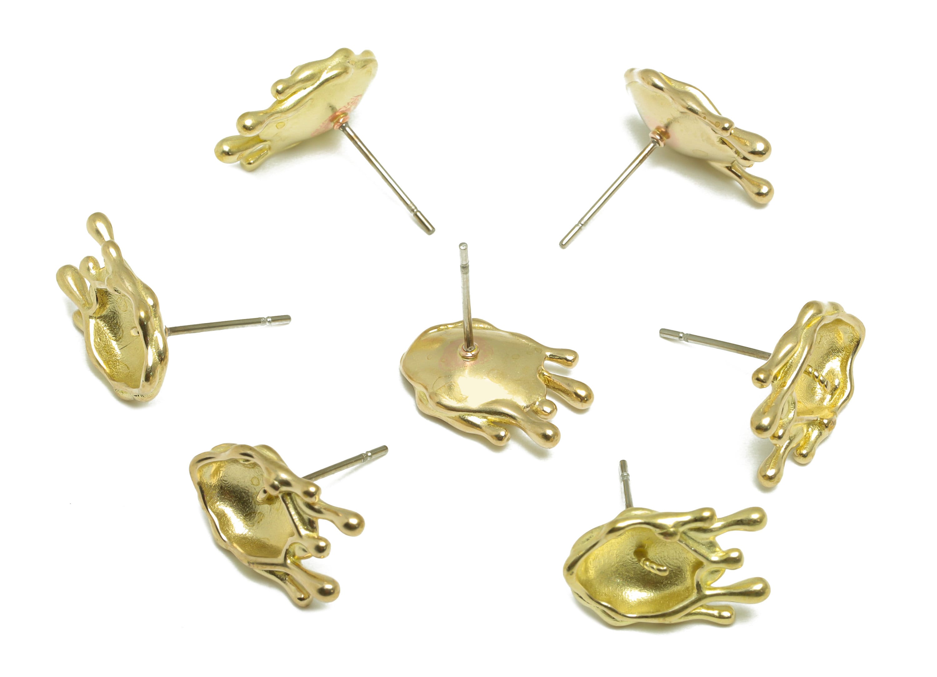 Brass Melt Earring Stud - Raw Brass Vintage Earring Post - Pearl Setting For Earring Post - Vintage Frame Earring Post - 15.4x9x3mm -PP9784 - DOMEDBAZAAR