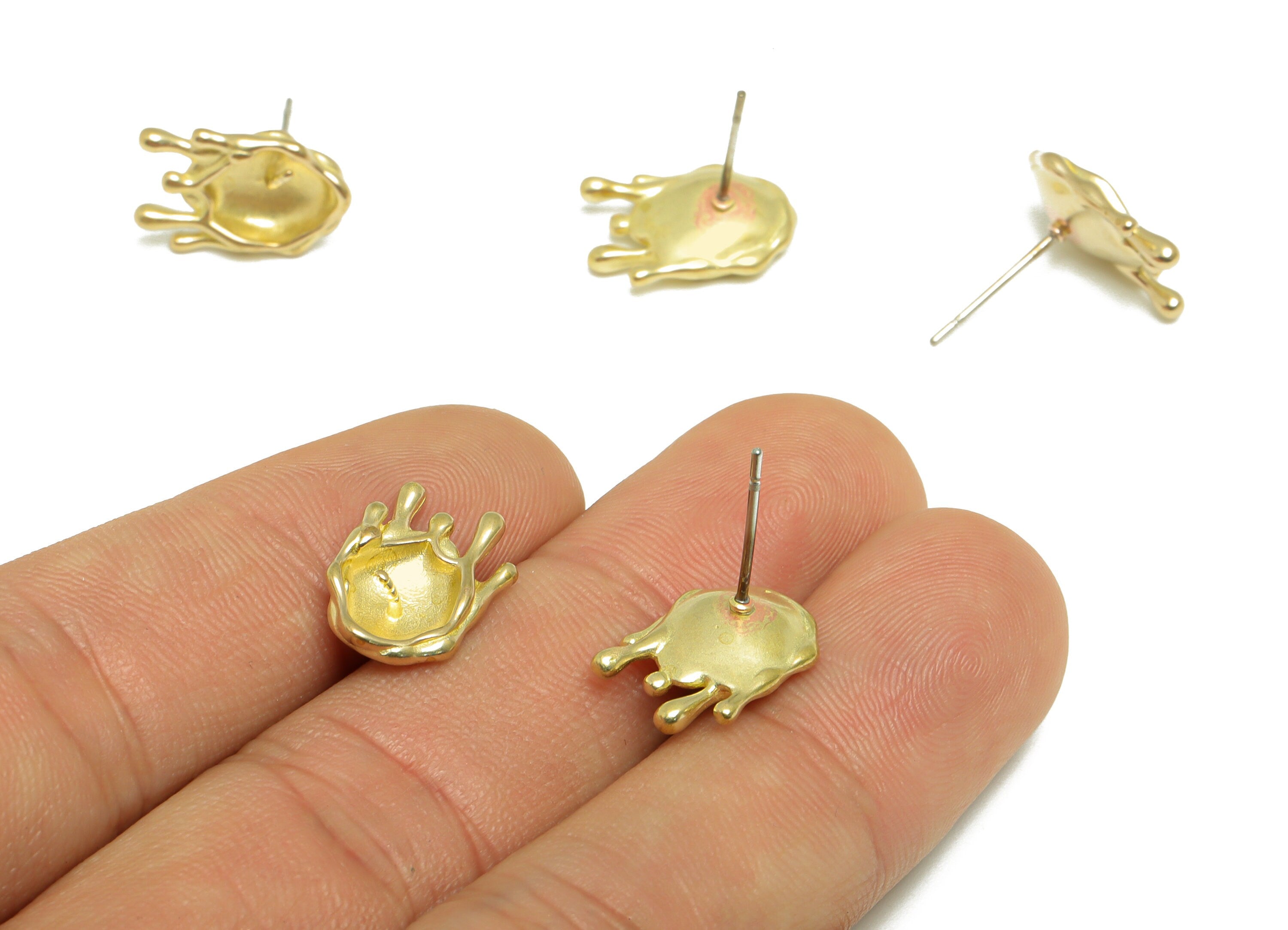 Brass Melt Earring Stud - Raw Brass Vintage Earring Post - Pearl Setting For Earring Post - Vintage Frame Earring Post - 15.4x9x3mm -PP9784 - DOMEDBAZAAR