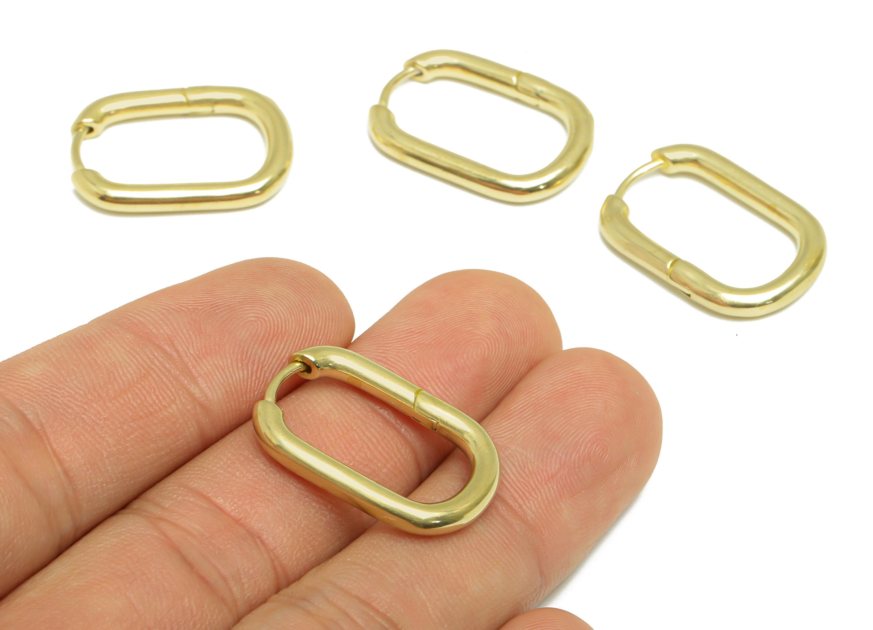 Brass Rectangle Huggie Hoop Earring - Raw Brass Hoop Wire Earring - Brass Geometry Earring - Clasp Hoop Earring - 24.5x18x3.1mm - PP9759 - DOMEDBAZAAR