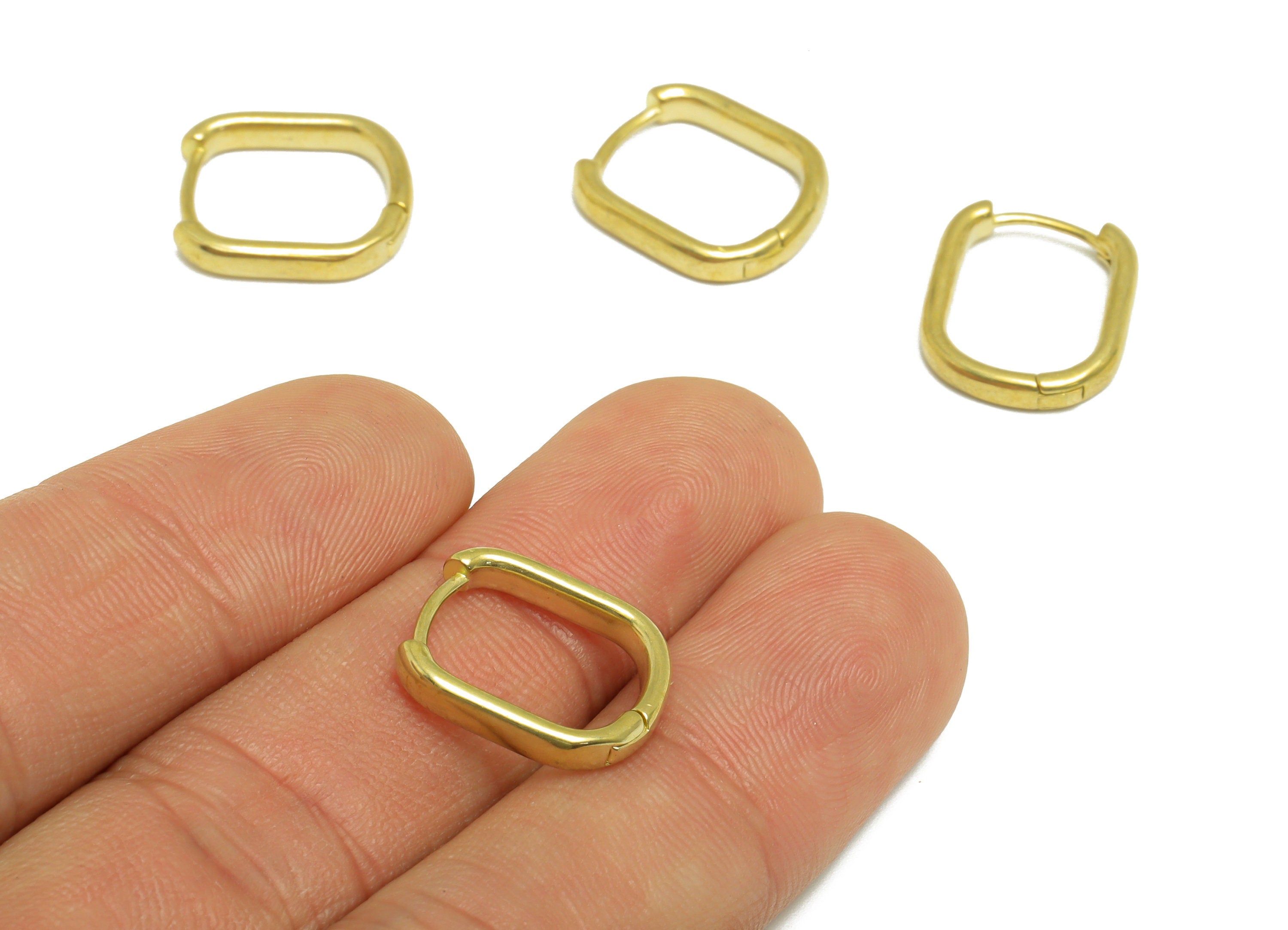 Brass Rectangle Huggie Hoop Earring - Raw Brass Hoop Wire Earring - Brass Geometry Earring - Clasp Hoop Earring - 15.9x13.8x2.91mm - PP9714 - DOMEDBAZAAR