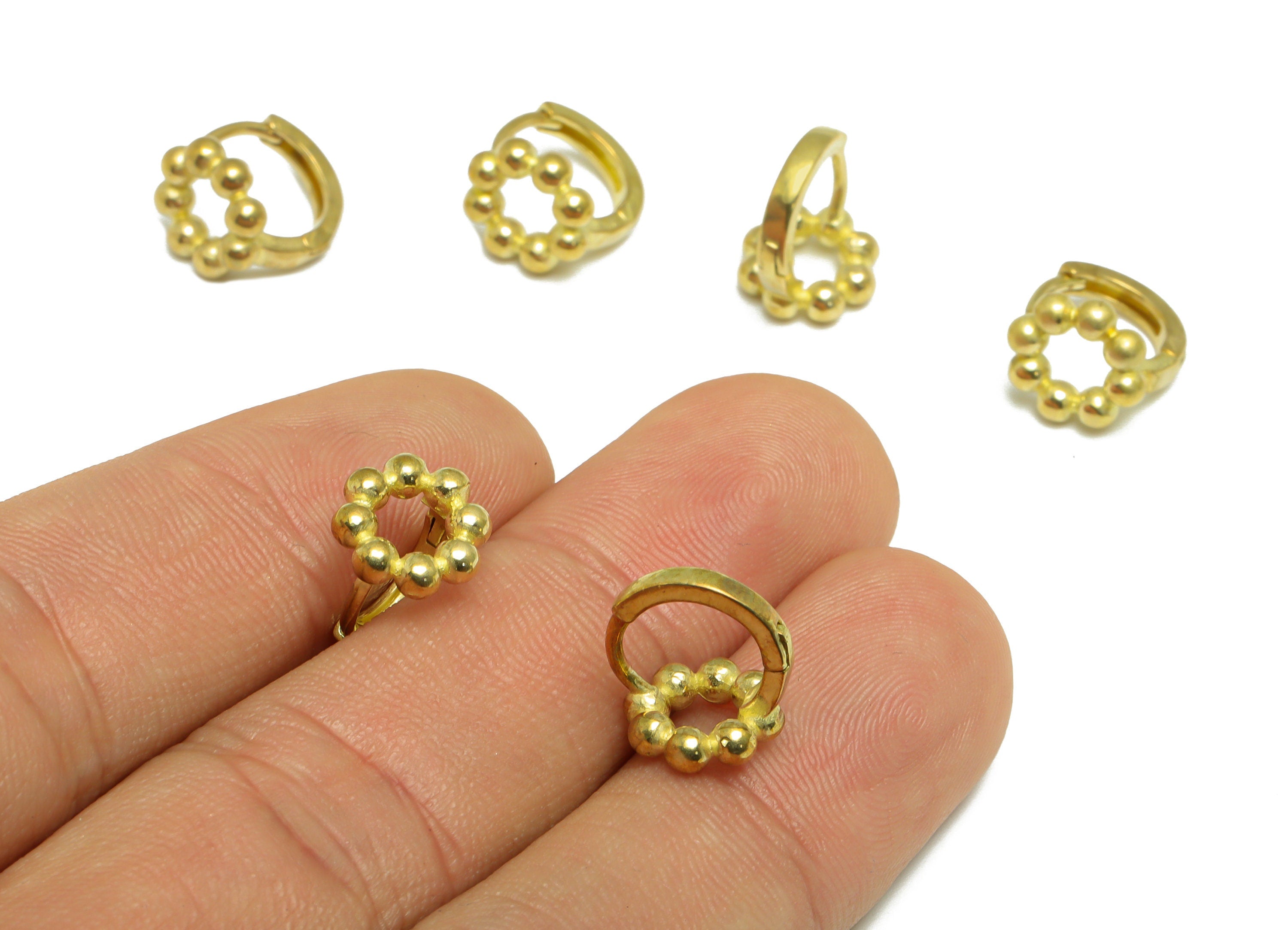 Brass Round Huggie Hoop Earring - Raw Brass Ball Hoop Huggie Earring - Brass Circle Ring Ball Hoop Earring - 12.04x10.9x2.13mm - PP9736 - DOMEDBAZAAR