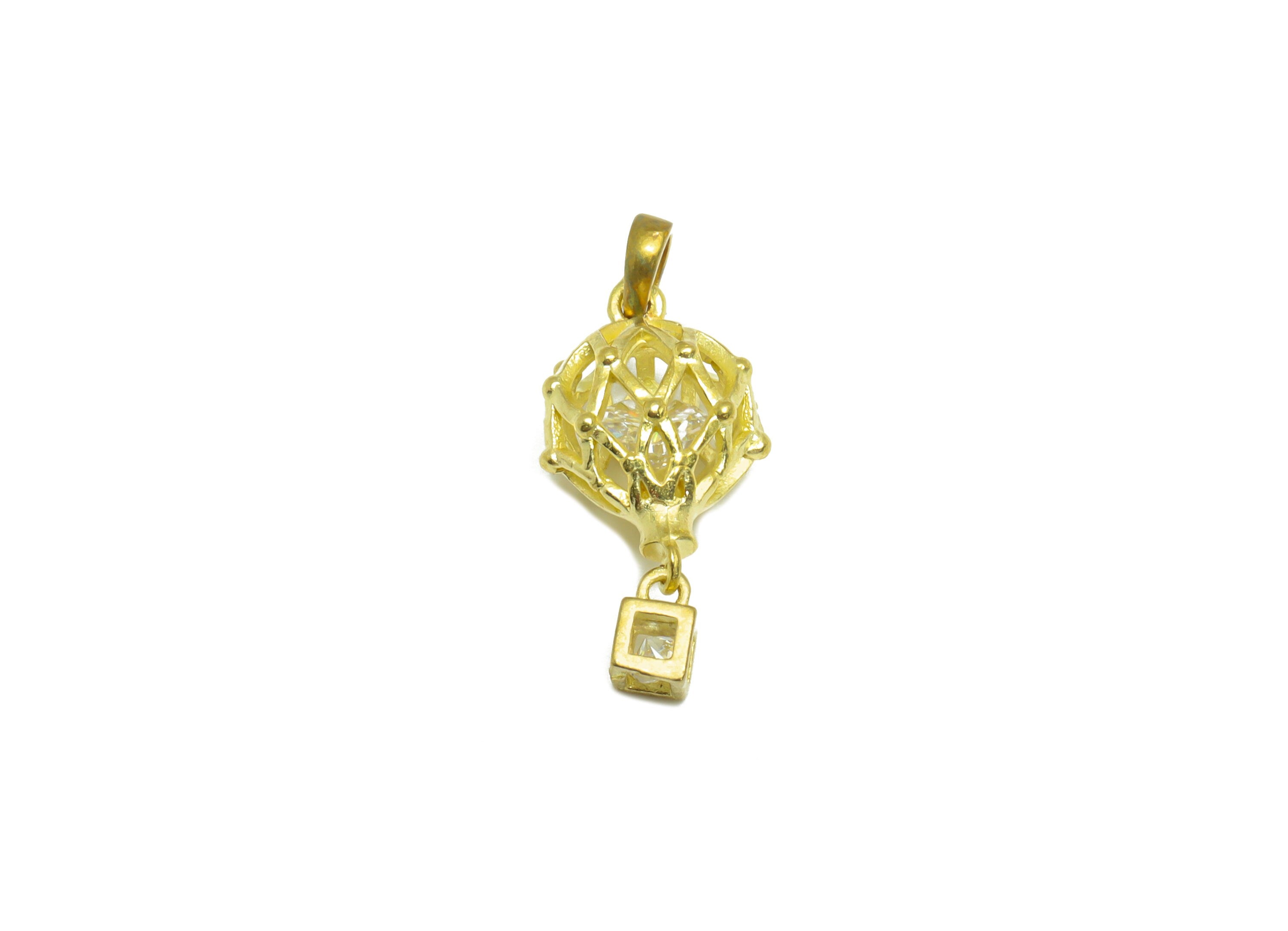 Brass CZ Balloon Earring Charm - Brass Mesh Cube Earring Pendant - Raw Brass Cubic Zircon Earring Charm For Necklace - 21x9.4x6.6mm - PP9771 - DOMEDBAZAAR