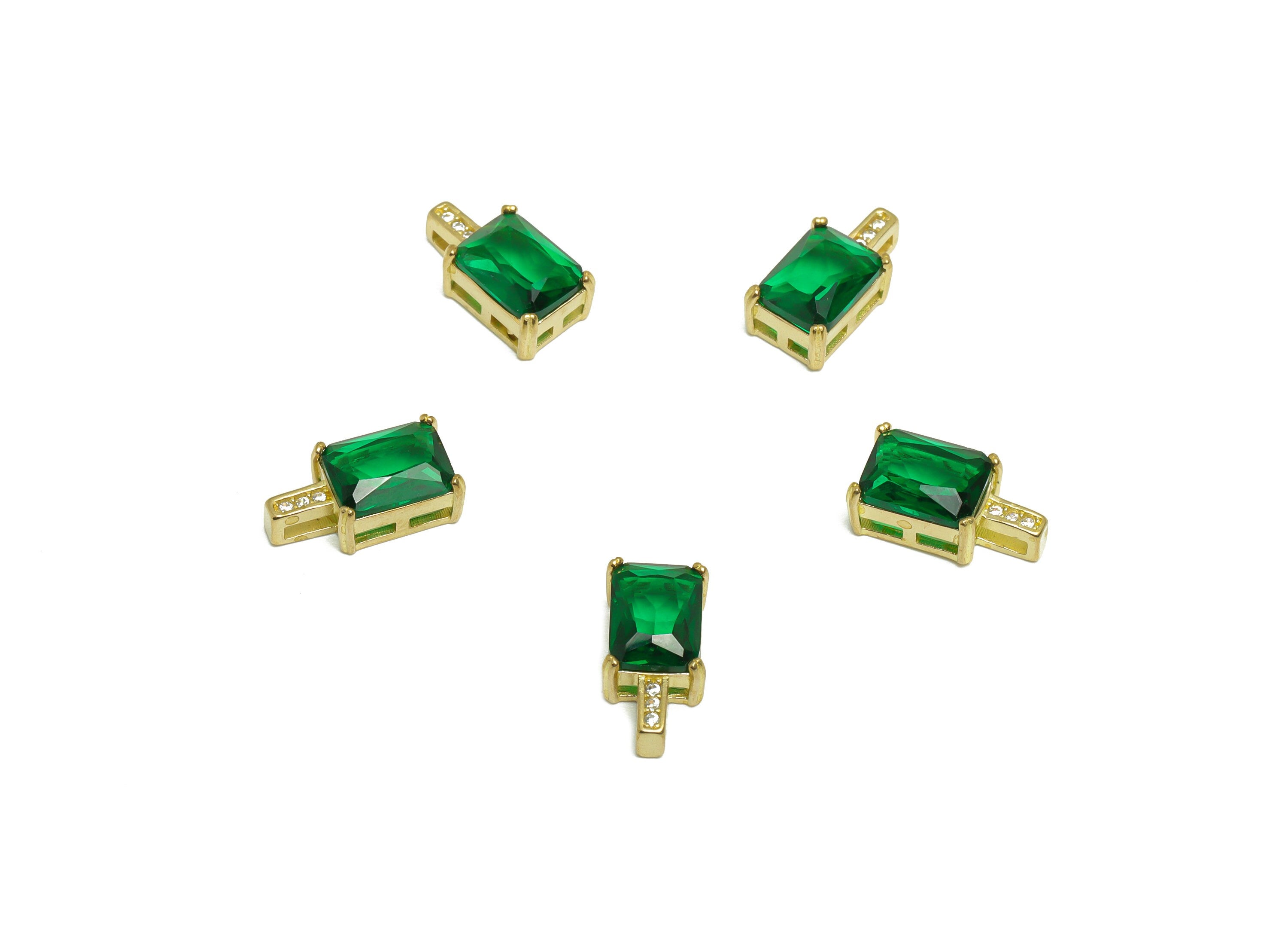 Brass CZ Rectangle Earring Charm - Brass Green Rectangle Earring Pendant - Brass Cubic Zircon Earring Charm - 13x6.8x5.8mm - PP9773 - DOMEDBAZAAR