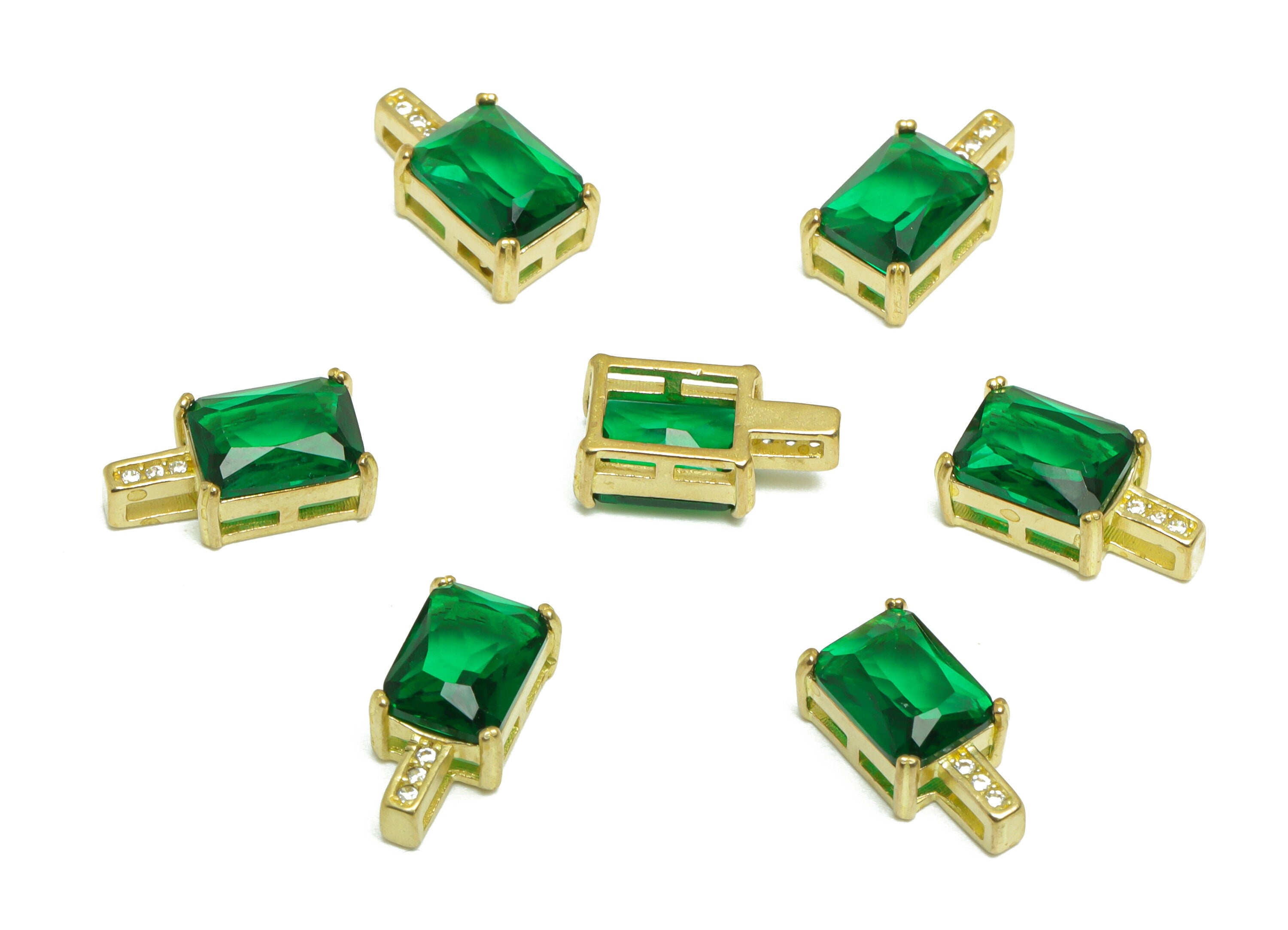 Brass CZ Rectangle Earring Charm - Brass Green Rectangle Earring Pendant - Brass Cubic Zircon Earring Charm - 13x6.8x5.8mm - PP9773 - DOMEDBAZAAR