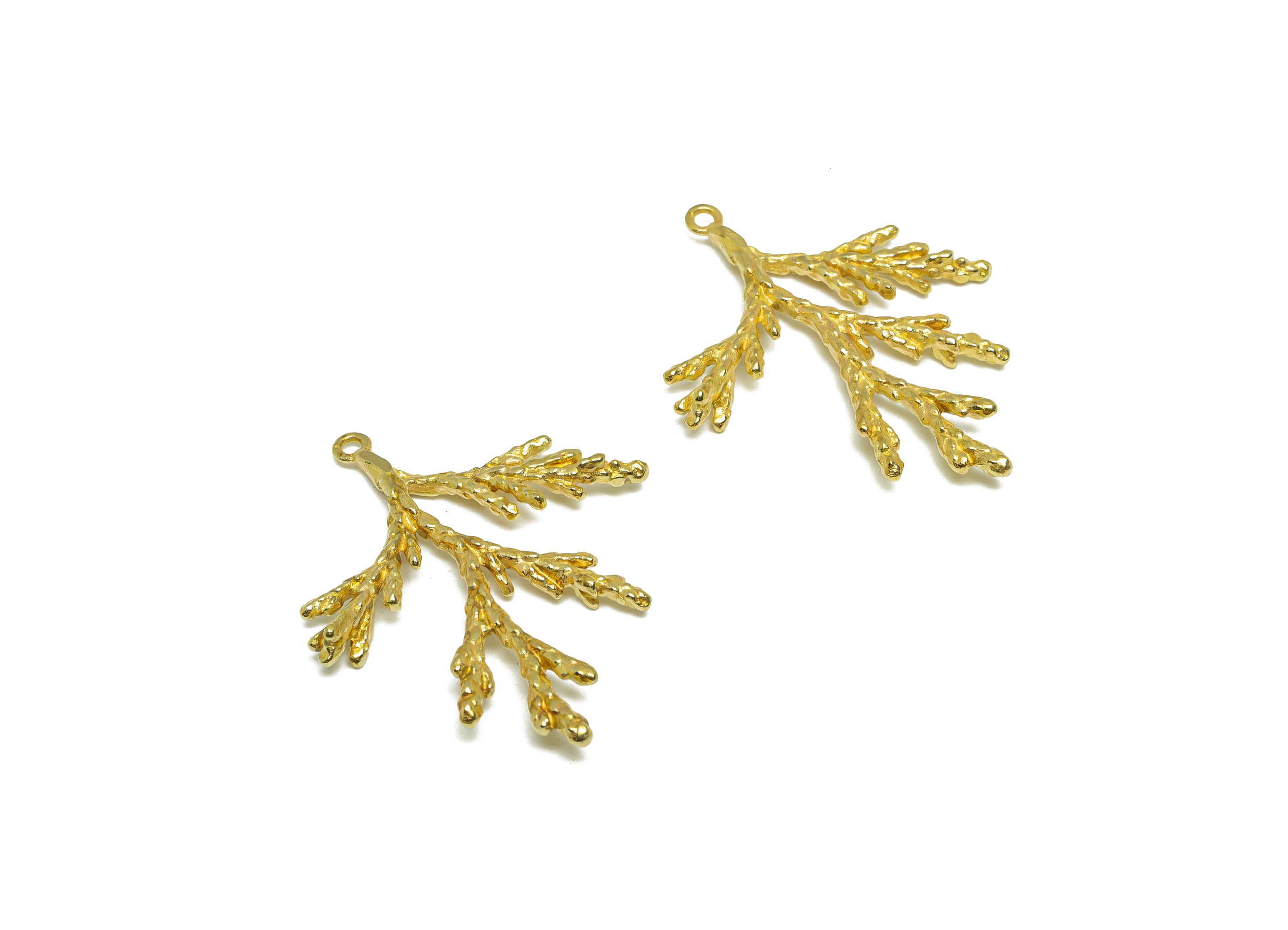 Brass Pine Earring Charm - Brass Pine Branch Earring Pendant - Raw Brass Botanical Earring Charm - 35.5x29x2.55mm - PP9750 - DOMEDBAZAAR