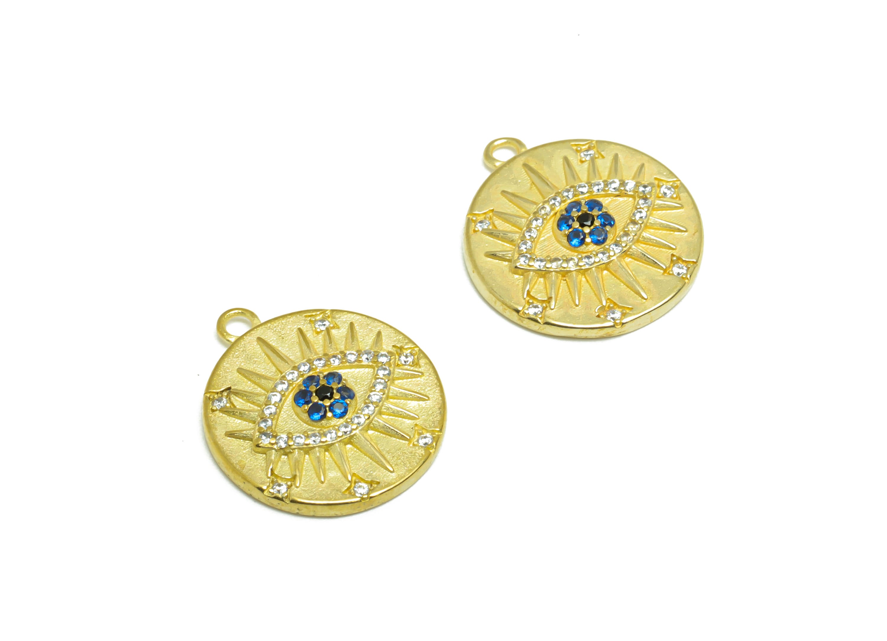 Brass Zircon Round Earring Pendant - Eye Earring Pendant - Raw Brass Eyelash CZ Rainbow Earring Charm - For Necklace - 17x15x2mm -PP9780 - DOMEDBAZAAR