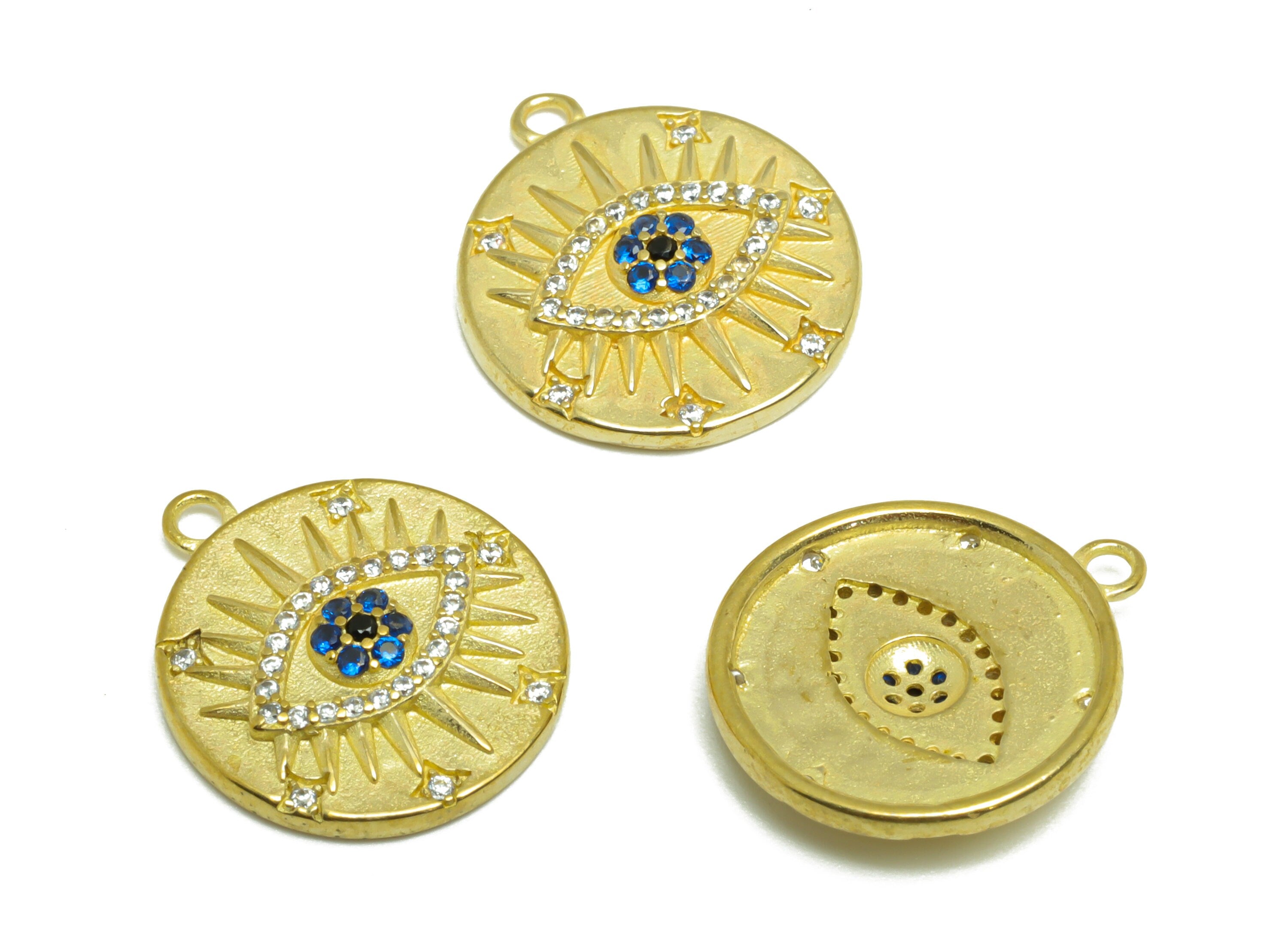 Brass Zircon Round Earring Pendant - Eye Earring Pendant - Raw Brass Eyelash CZ Rainbow Earring Charm - For Necklace - 17x15x2mm -PP9780 - DOMEDBAZAAR