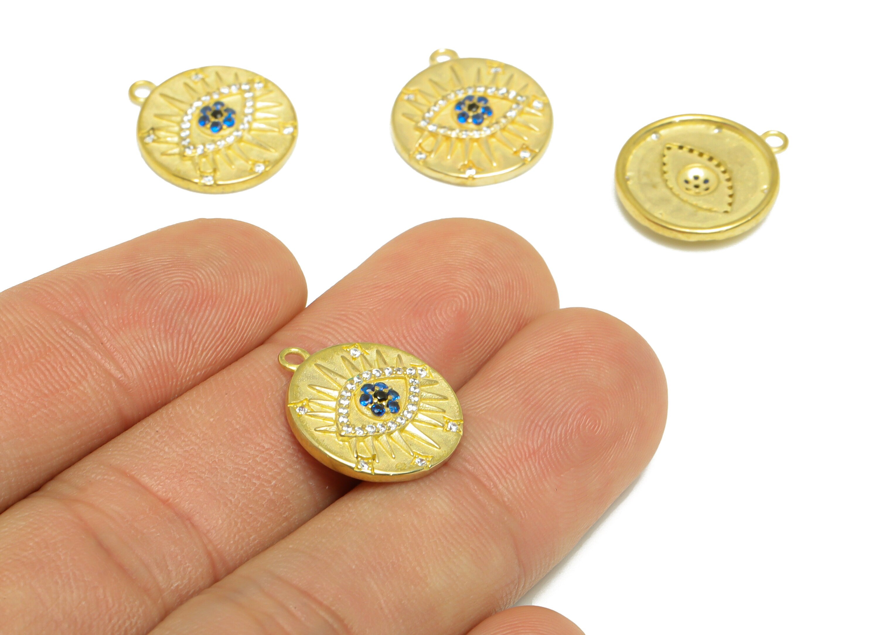 Brass Zircon Round Earring Pendant - Eye Earring Pendant - Raw Brass Eyelash CZ Rainbow Earring Charm - For Necklace - 17x15x2mm -PP9780 - DOMEDBAZAAR