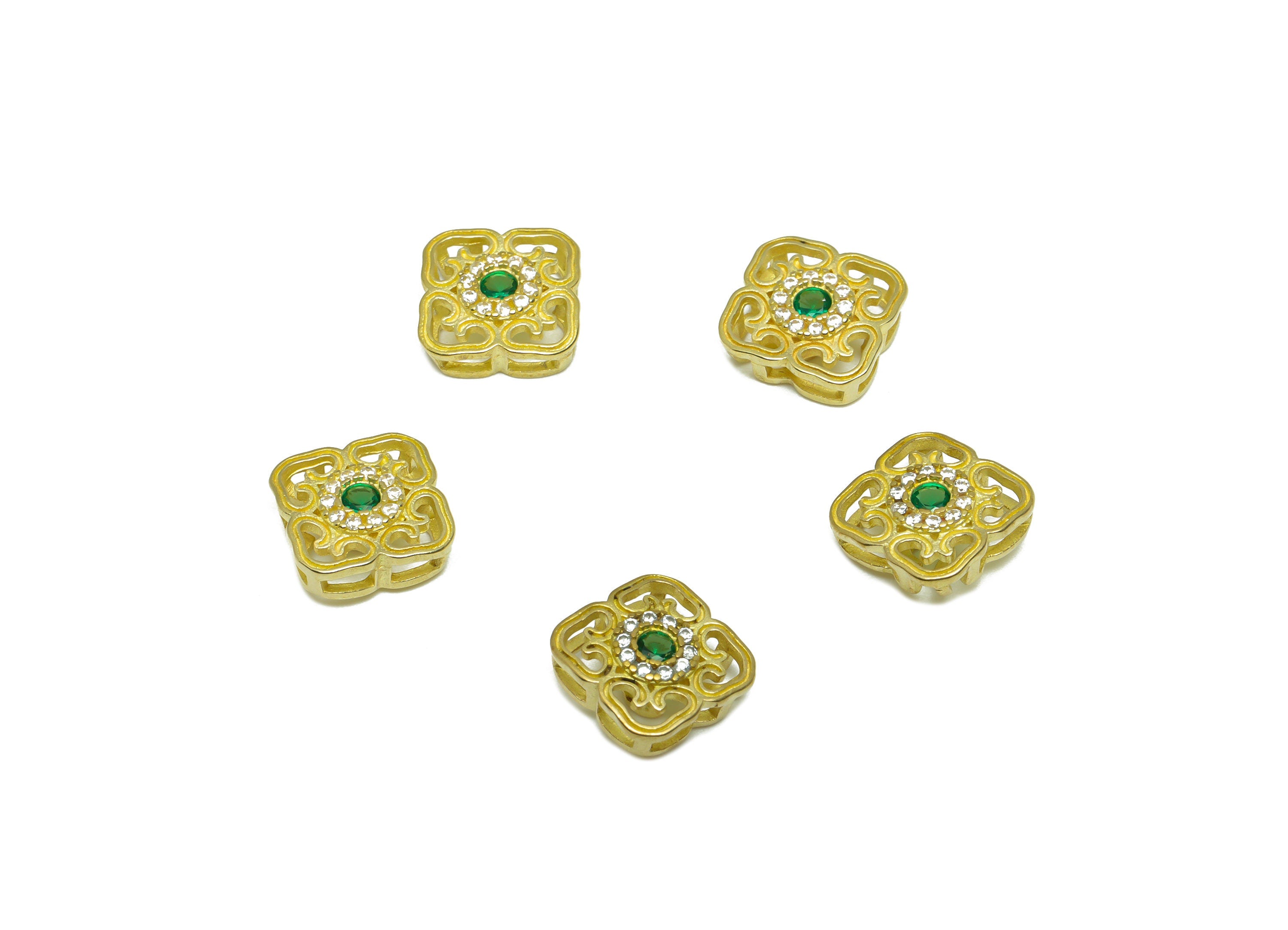 Brass Zircon Square Earring Charm - Brass Textured Earring Pendant - Raw Brass CZ Rainbow Earring Charm - For Necklace - 9.9x9.9x3mm -PP9770 - DOMEDBAZAAR