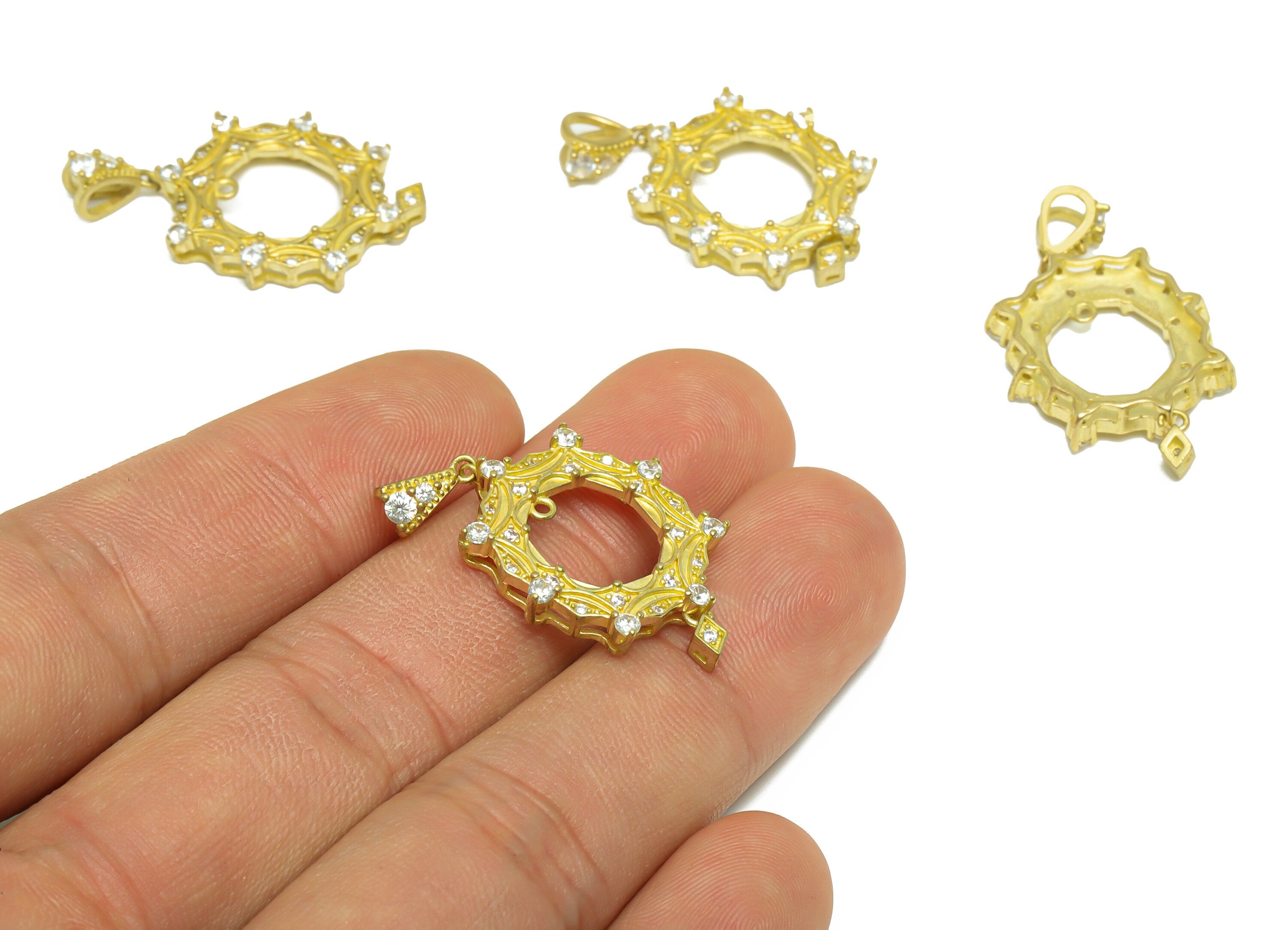 Brass CZ Oval Earring Charm - Textured Vintage Antique Earring Pendant - Raw Brass Zircon Earring Charm For Diamond - 34x19.2x4.1mm - PP9723 - DOMEDBAZAAR