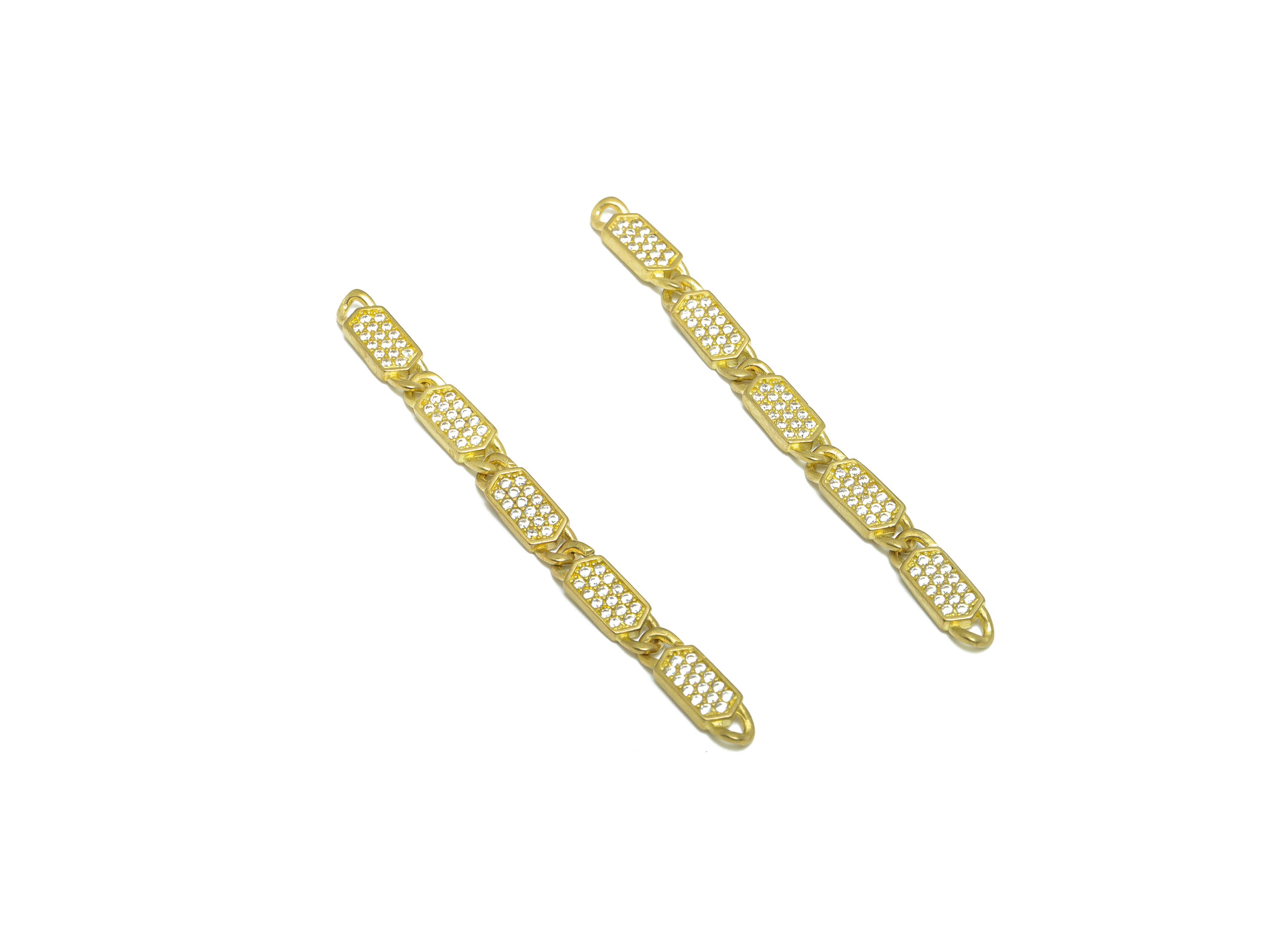 Brass CZ Rectangle Earring Charm - Textured Rectangle Cubic Chian Connector - Raw Brass Zircon Earring Charm - 61x4.96x2.64mm - PP9721 - DOMEDBAZAAR