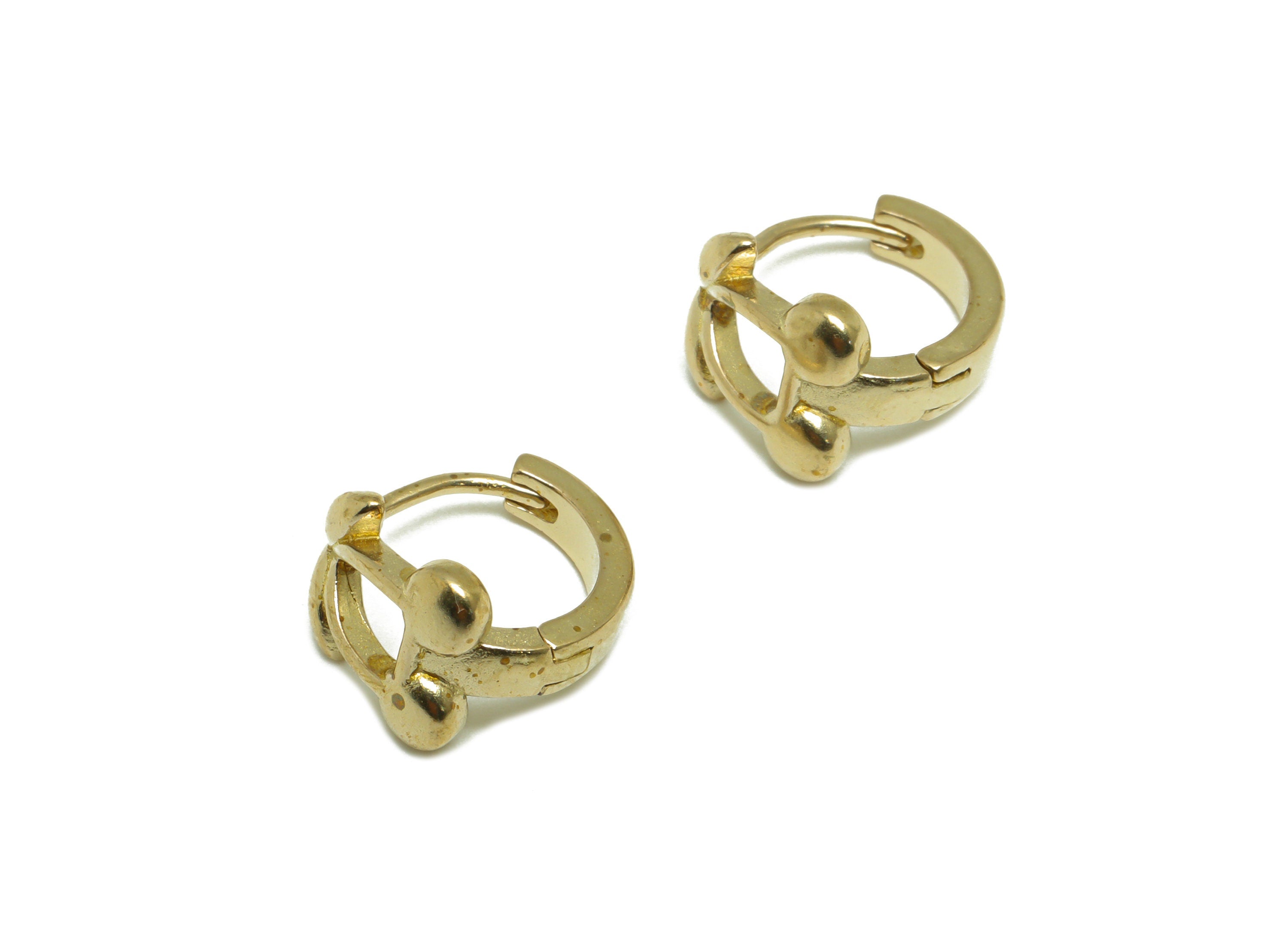 Brass Cherry Huggie Hoop Earring - Raw Brass Fruit Hoop Wire Earring - Brass Cherry Huggie Hoop Earring - 12.4x11.5x8.6mm - PP9824 - DOMEDBAZAAR