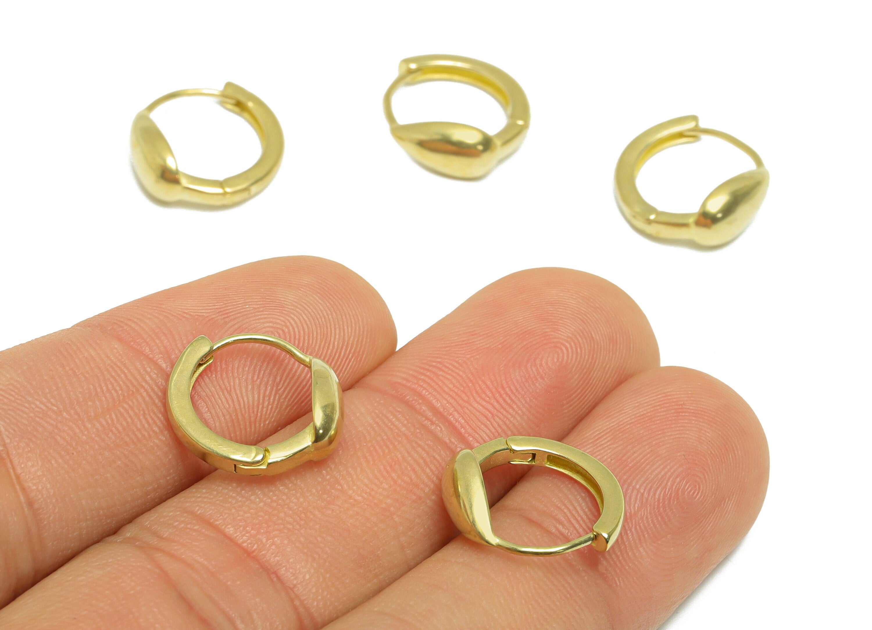 Brass Thick Huggie Hoop Earring - Raw Brass Drop Hoop Wire Earring - Brass Teardrop Huggie Hoop Earring - 13.8x14.3x5.12mm - PP9807 - DOMEDBAZAAR