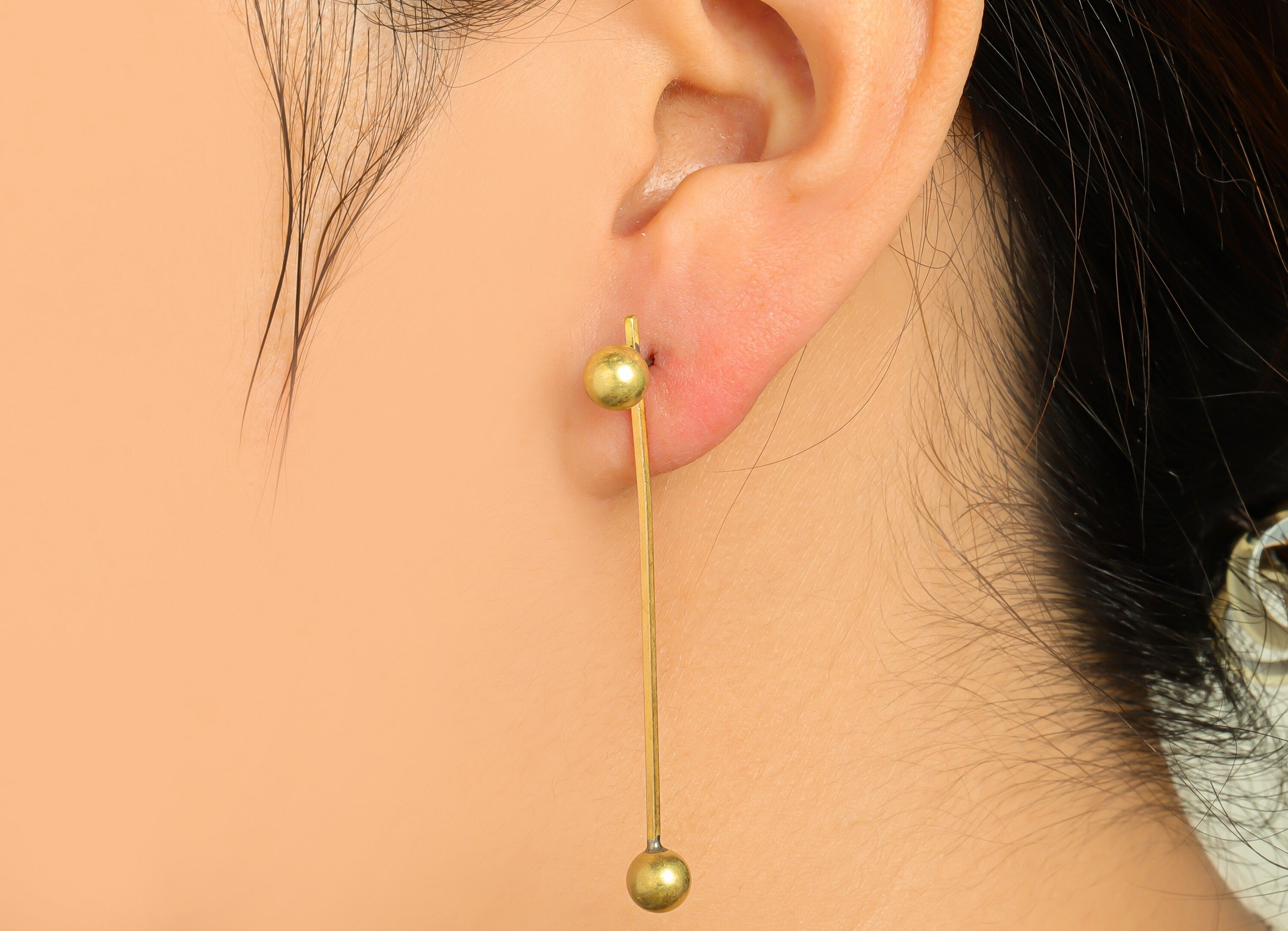 Brass Ball Bar Earring Stud - Raw Brass Stick Ball Earring Post - Brass Ball Wire Earring Post - Double Ball Earring Post - 55x6x1mm -PP9976 - DOMEDBAZAAR