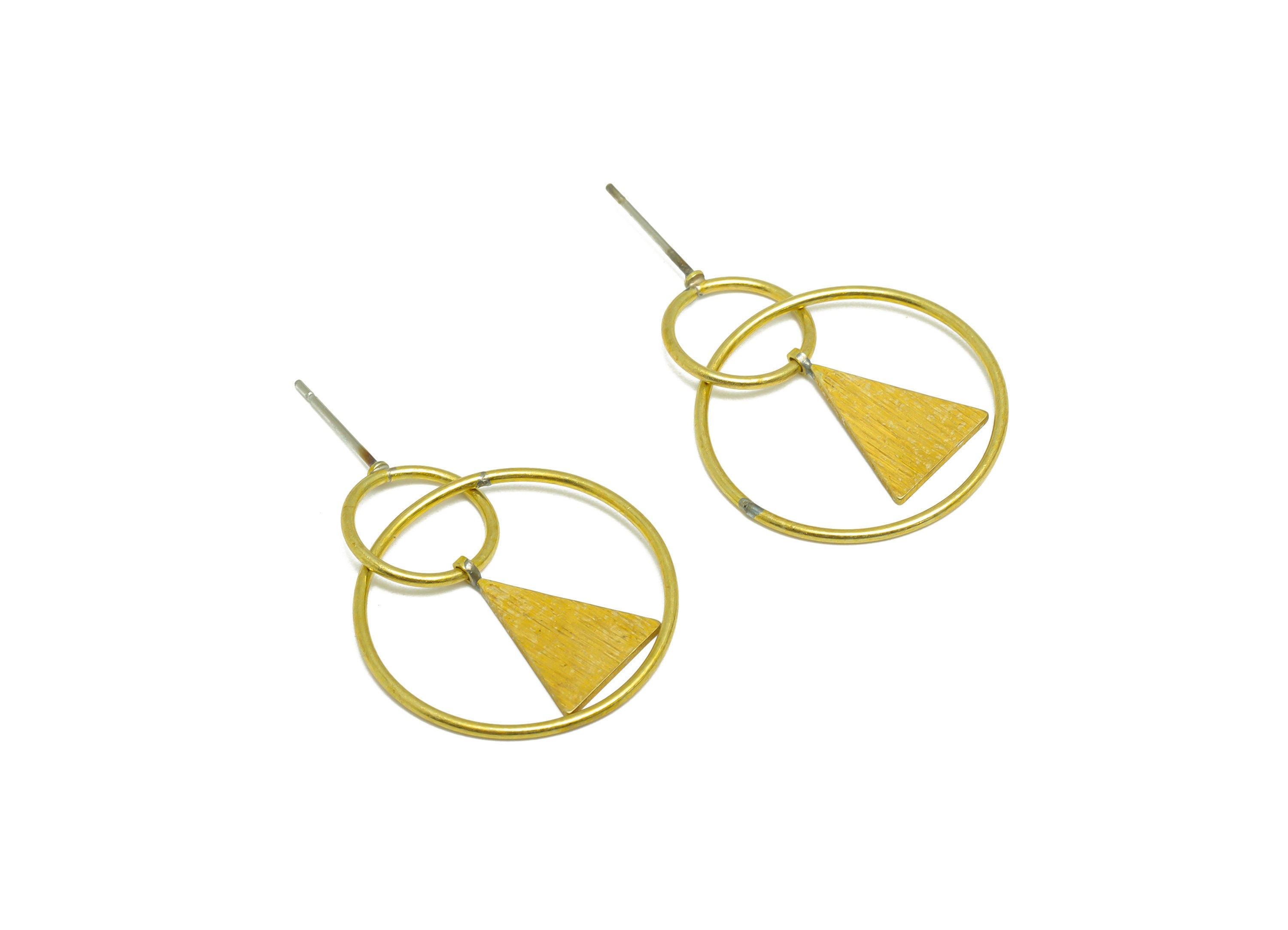 Brass Dangle Round Earring Stud - Raw Brass Round Ball Earring Post - Brass Textured Geometric Wire Earring Post -30.14x22.08x1mm - PP9923 - DOMEDBAZAAR