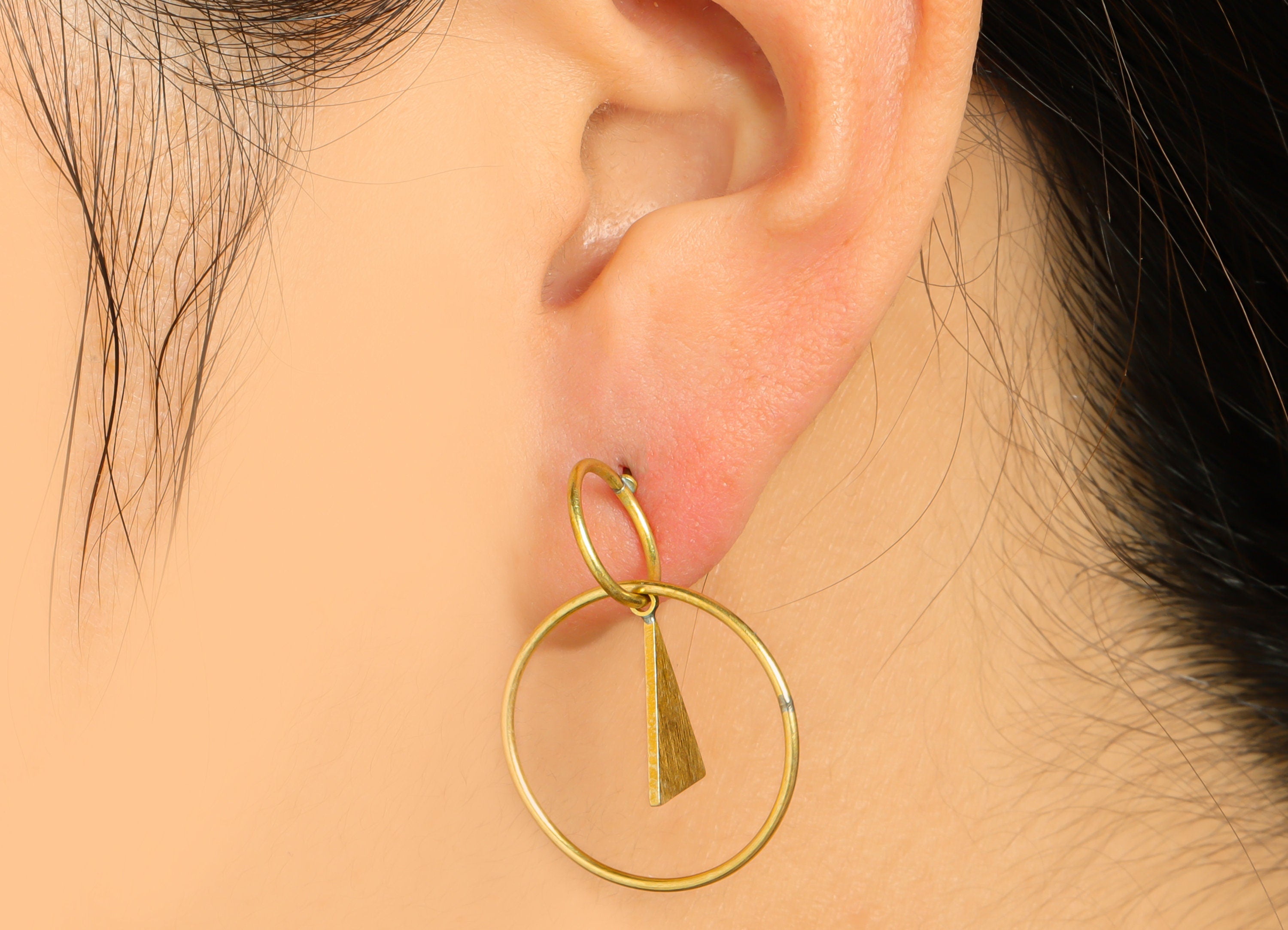 Brass Dangle Round Earring Stud - Raw Brass Round Ball Earring Post - Brass Textured Geometric Wire Earring Post -30.14x22.08x1mm - PP9923 - DOMEDBAZAAR