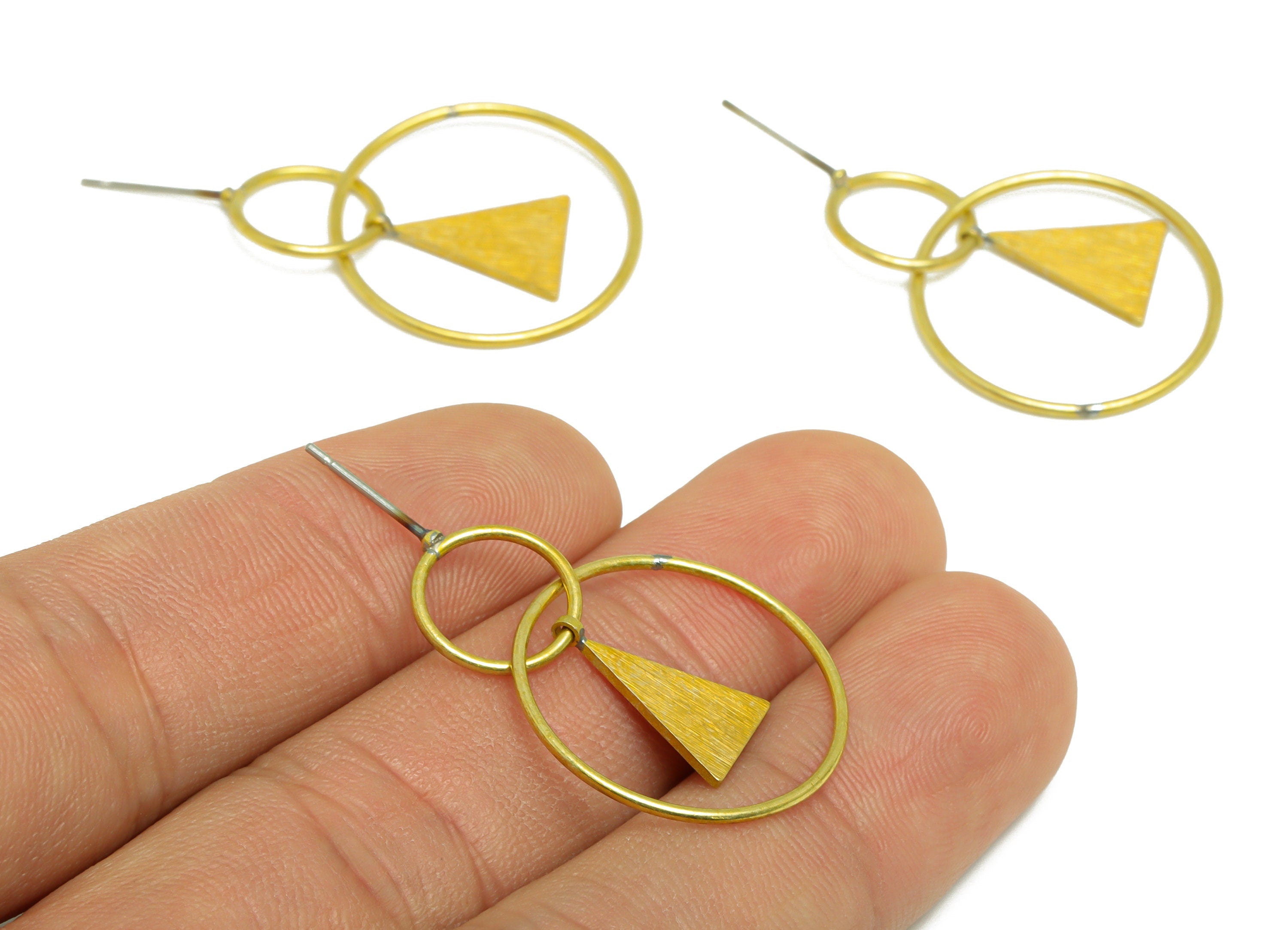 Brass Dangle Round Earring Stud - Raw Brass Round Ball Earring Post - Brass Textured Geometric Wire Earring Post -30.14x22.08x1mm - PP9923 - DOMEDBAZAAR