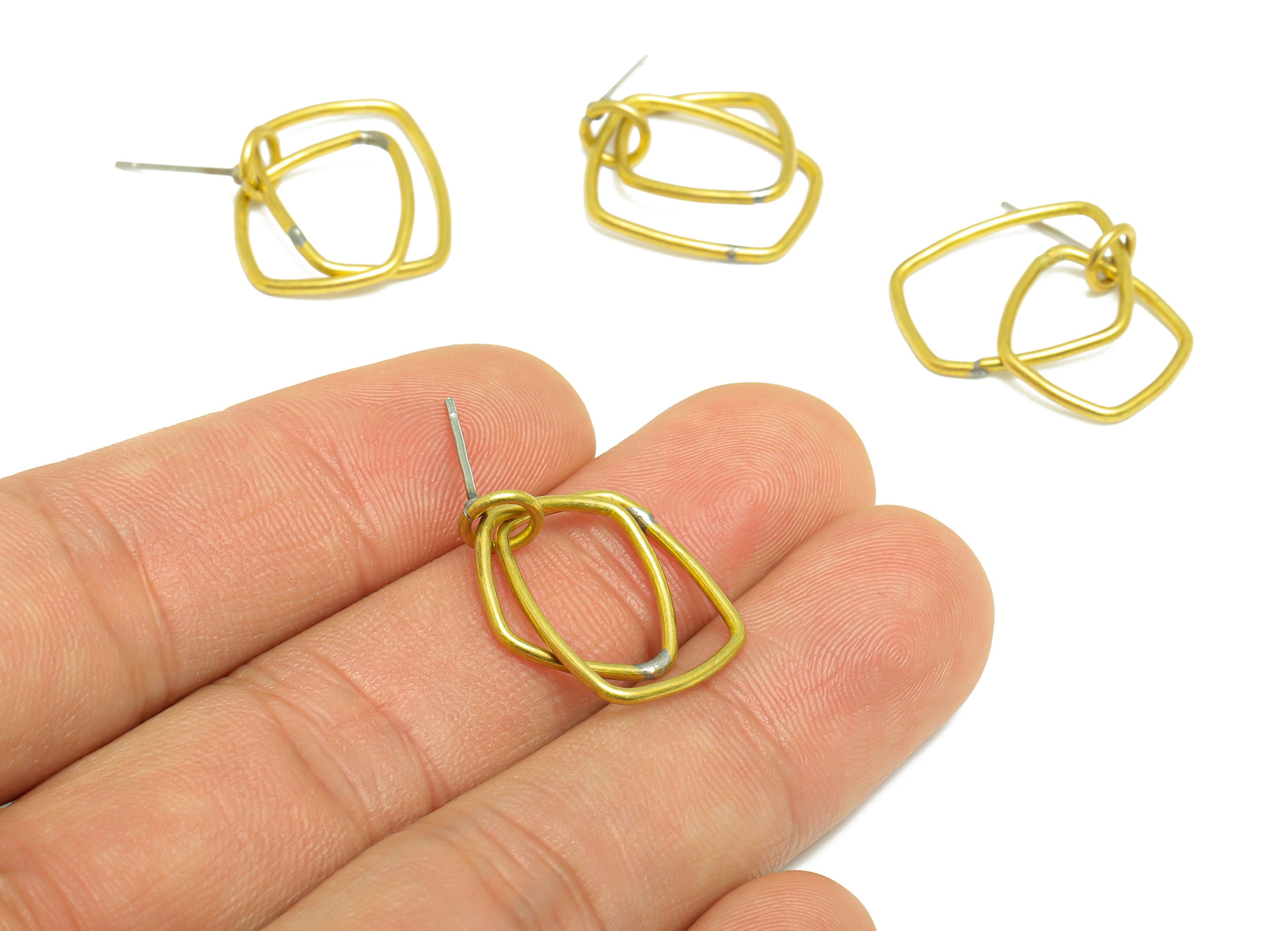 Brass Dangle Earring Stud - Raw Brass Interlock Wire Earring Post - Brass Rectangle Wire Earring Post - Wire Earring Post - 22x6x2mm -PP9922 - DOMEDBAZAAR