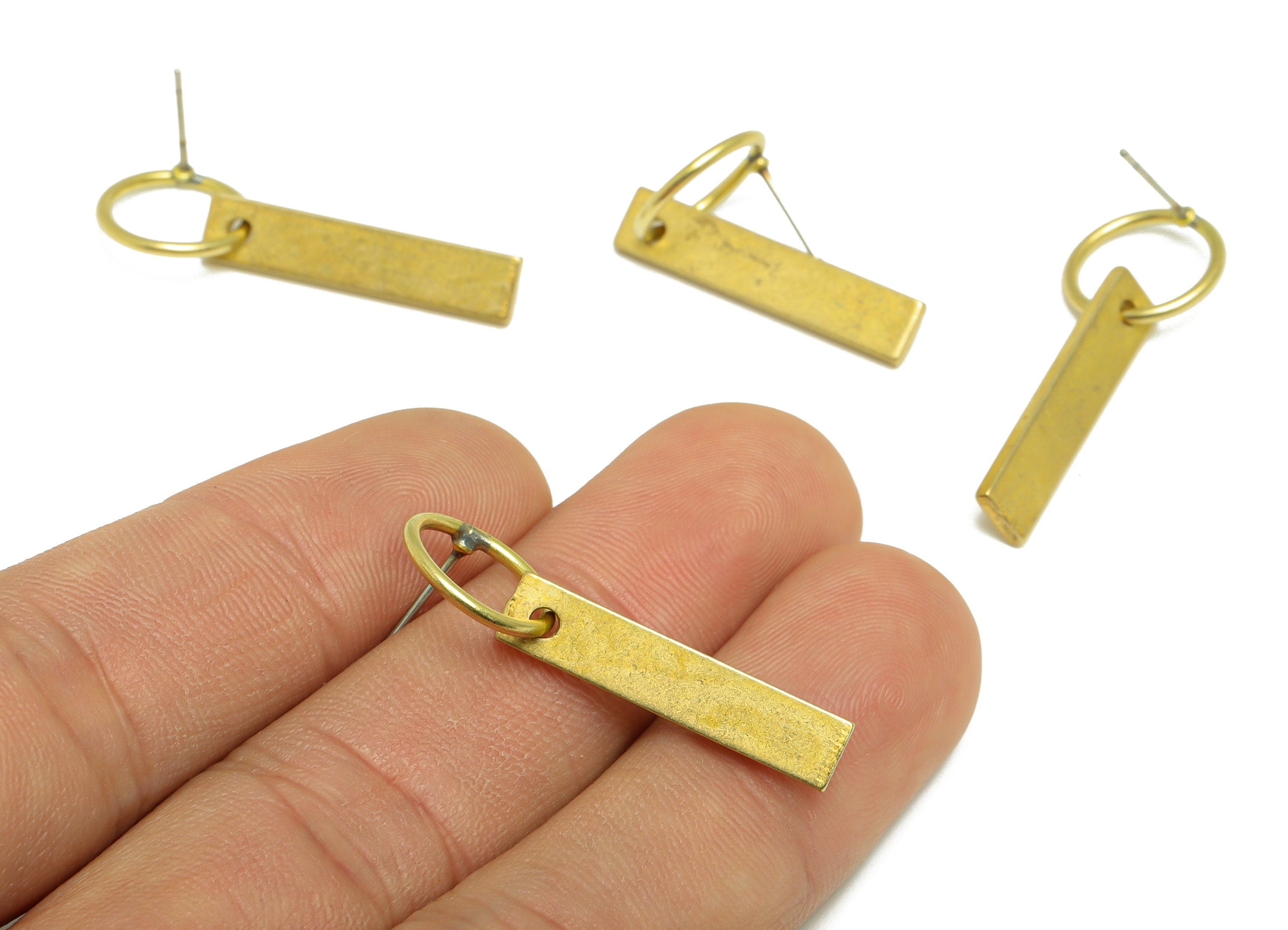 Brass Dangle Earring Stud - Raw Brass Stick Wire Earring Post - Brass Rectangle Wire Earring Post - Round Wire Post - 33x12.13x1mm - PP9968 - DOMEDBAZAAR